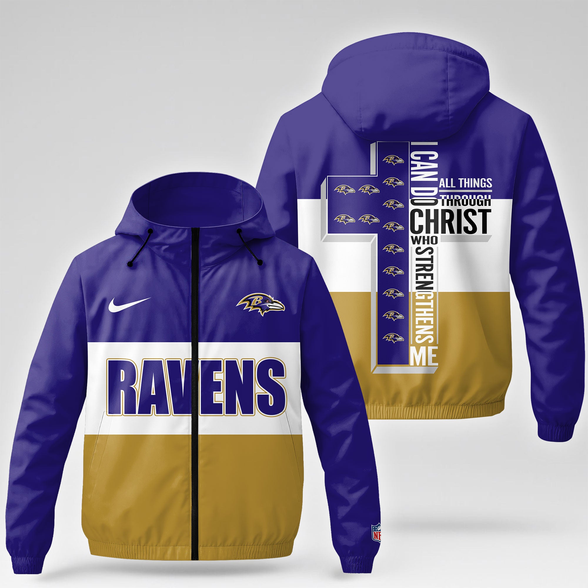 B.ravens | Premium  Strength Through Christ Windbreaker Jacket Nf1