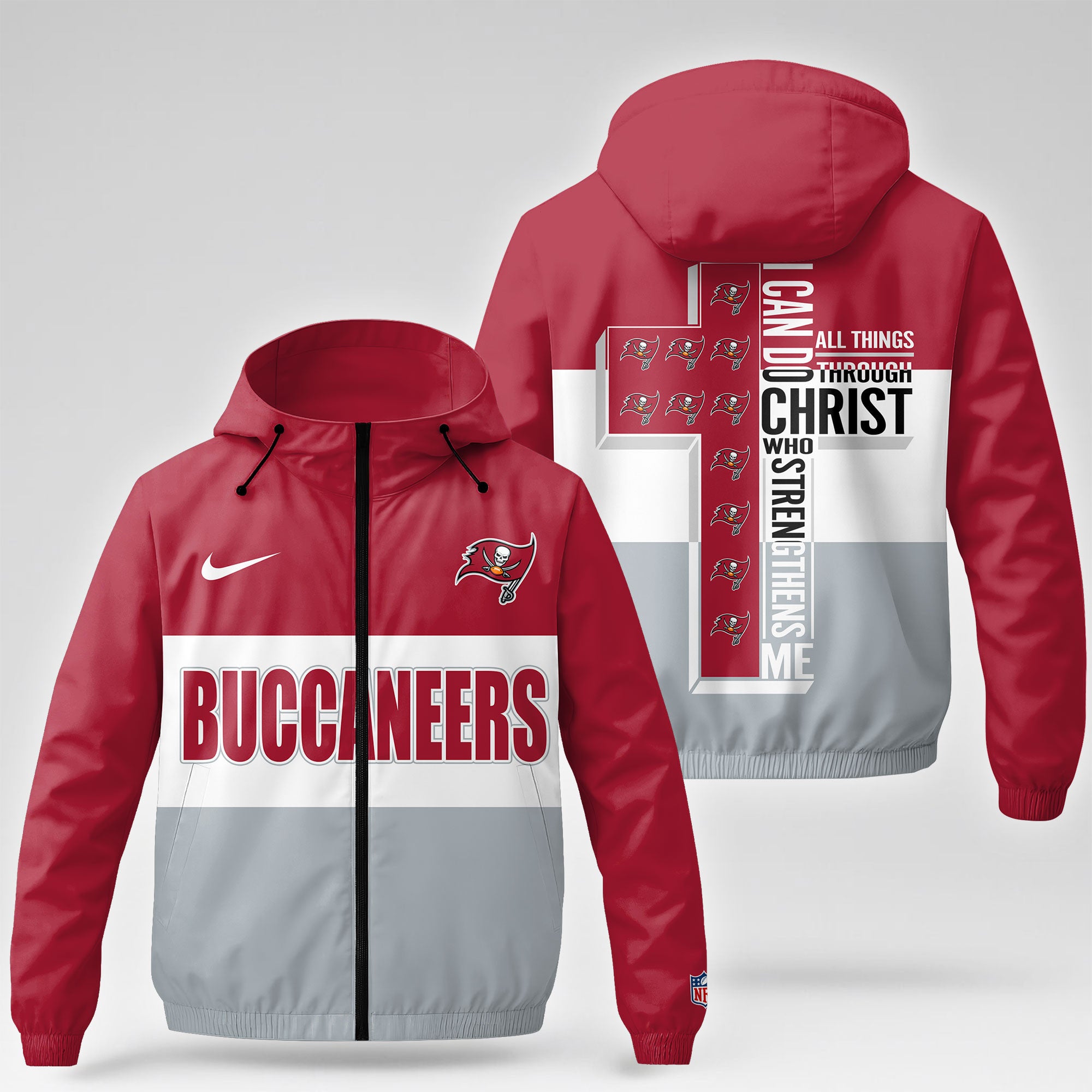 Tb.buccaneers | Premium  Strength Through Christ Windbreaker Jacket Nf1
