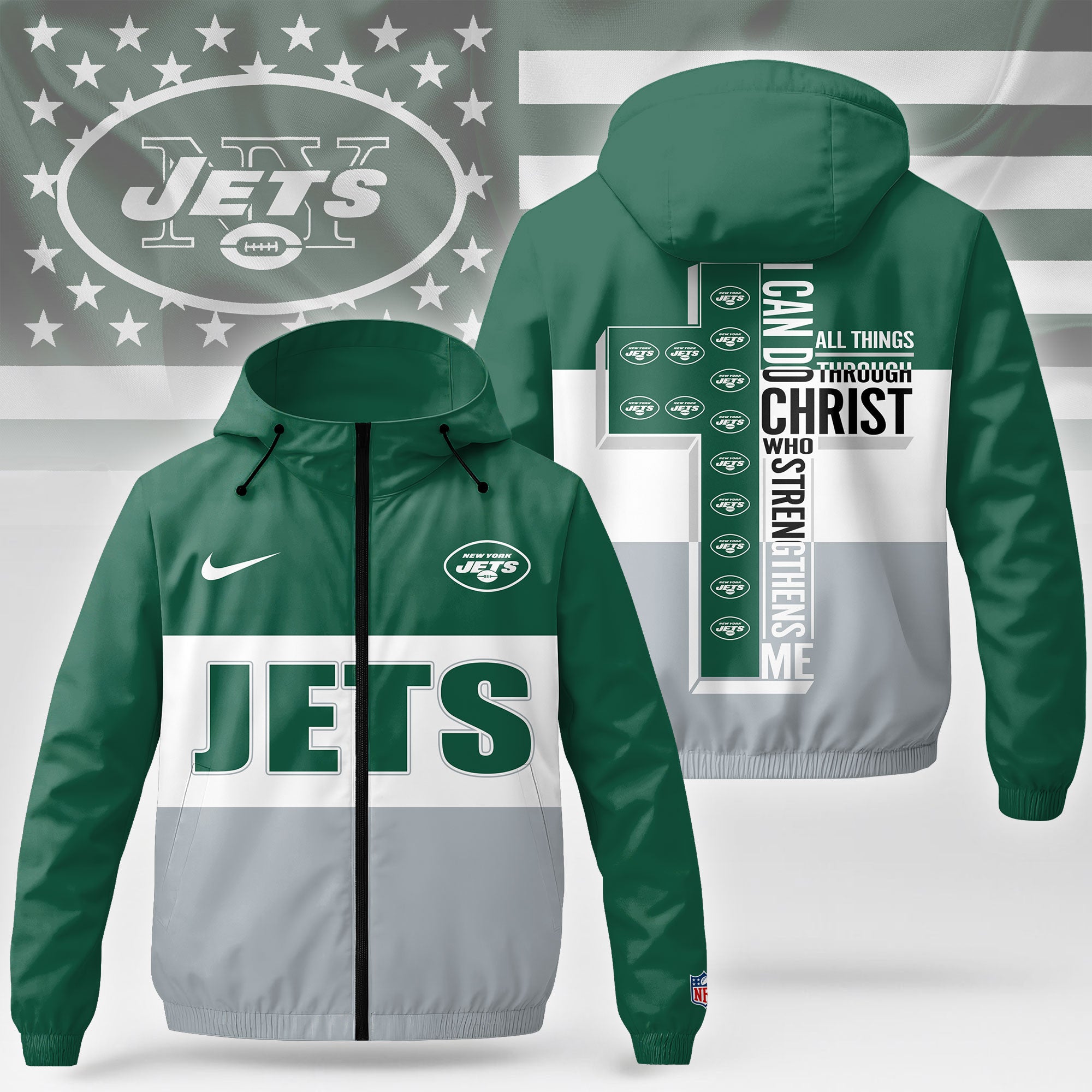 Ny.jets | Premium  Strength Through Christ Windbreaker Jacket Nf1
