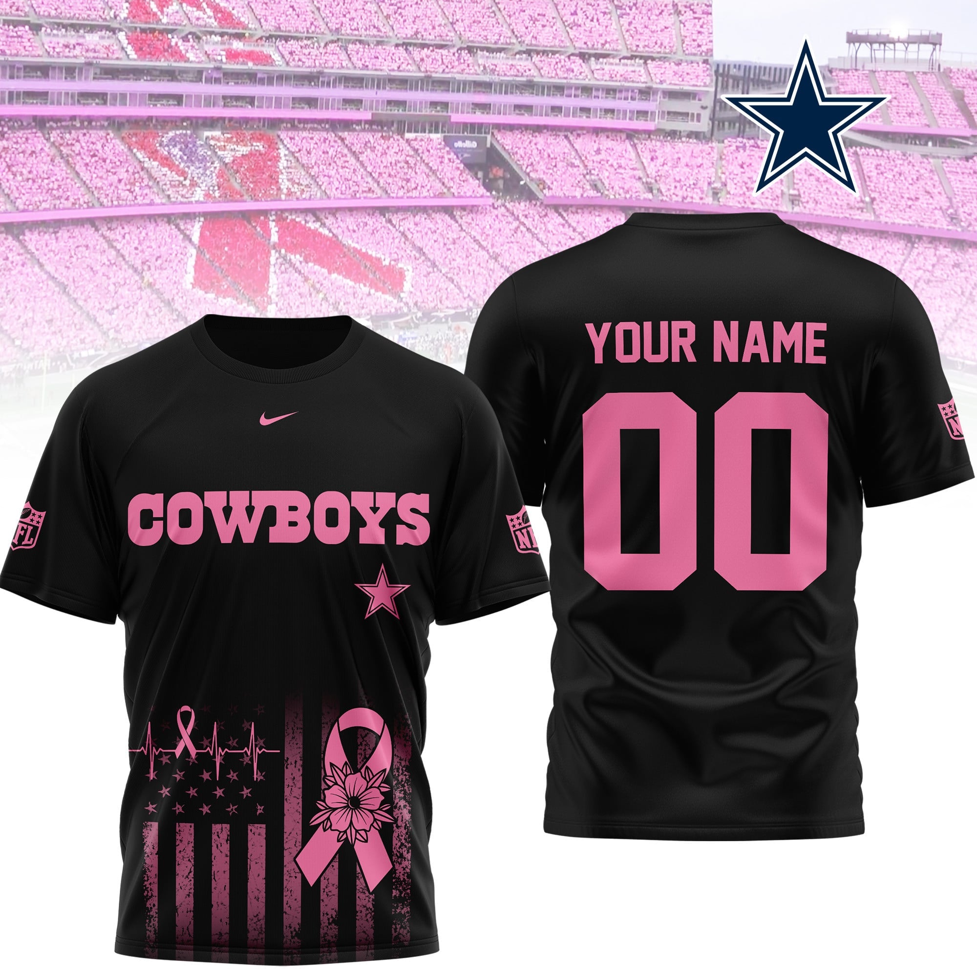 D.cowboys | Premium .n.f.l. Breast Cancer Awareness 3d Shirt