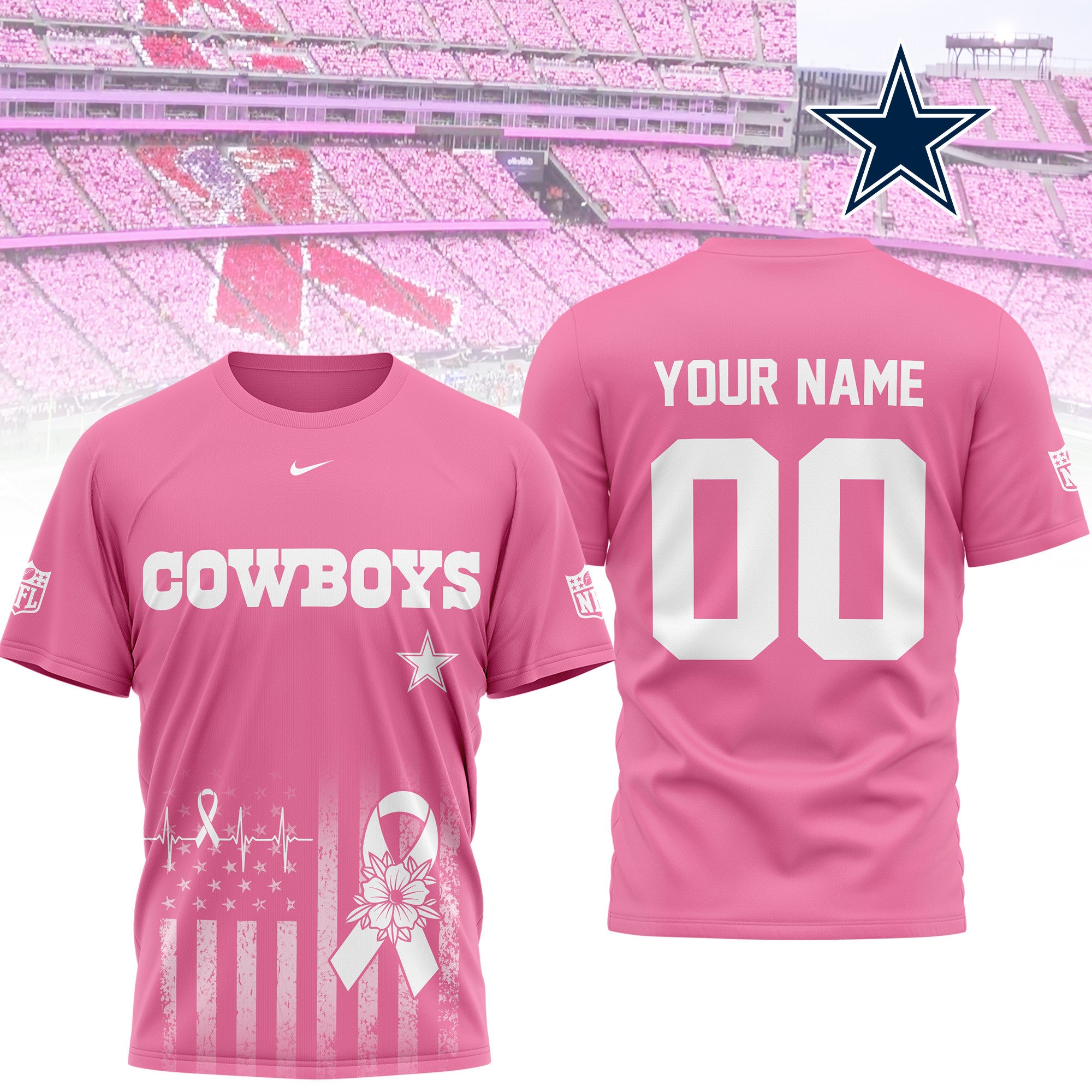 D.cowboys | Premium .n.f.l. Breast Cancer Awareness 3d Shirt
