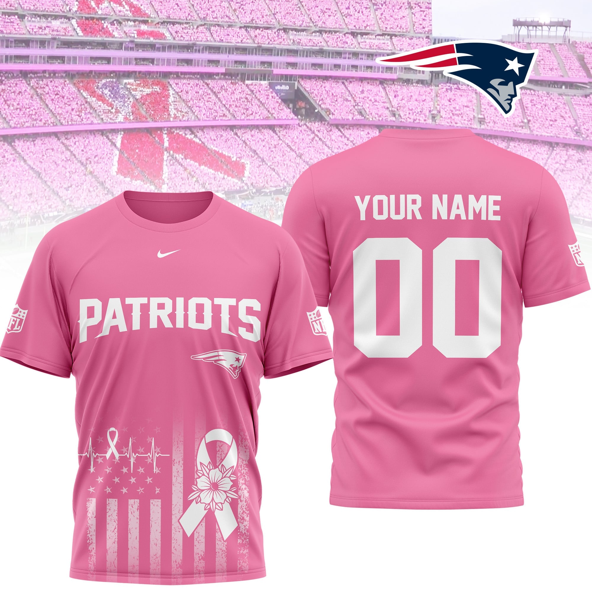 Ne.patriots | Premium .n.f.l. Breast Cancer Awareness 3d Shirt
