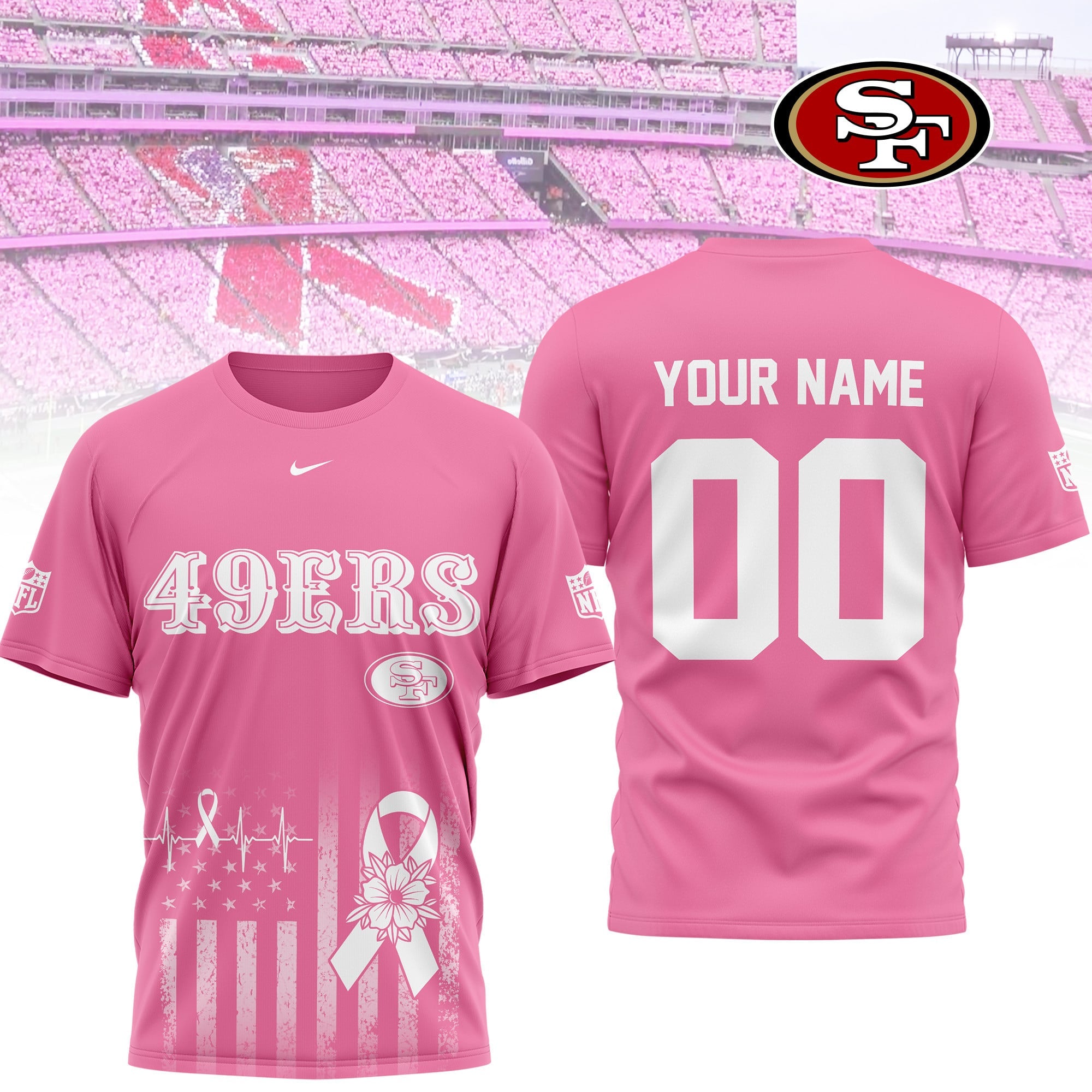 Sf.49ers | Premium .n.f.l. Breast Cancer Awareness 3d Shirt