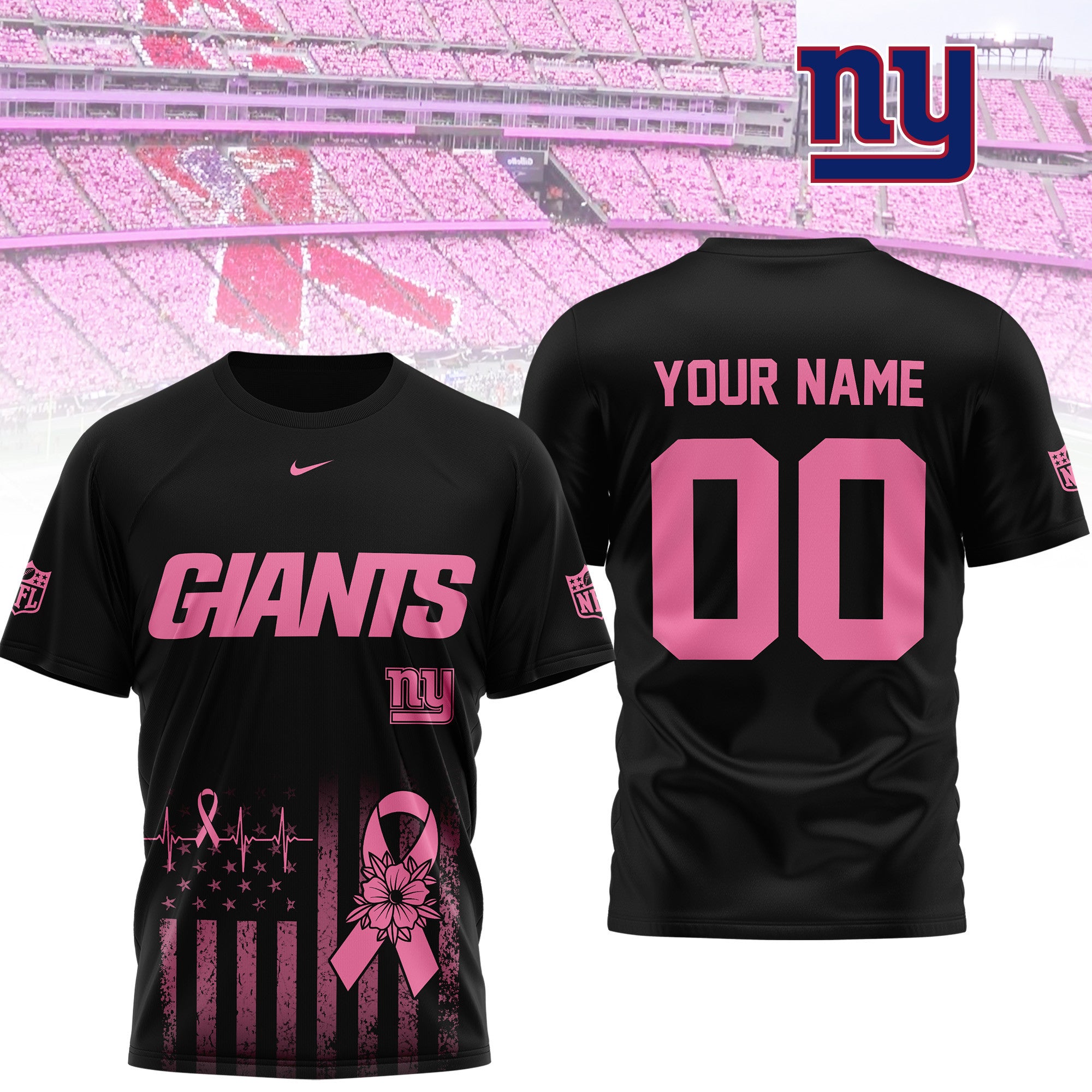 Ny.giants | Premium .n.f.l. Breast Cancer Awareness 3d Shirt