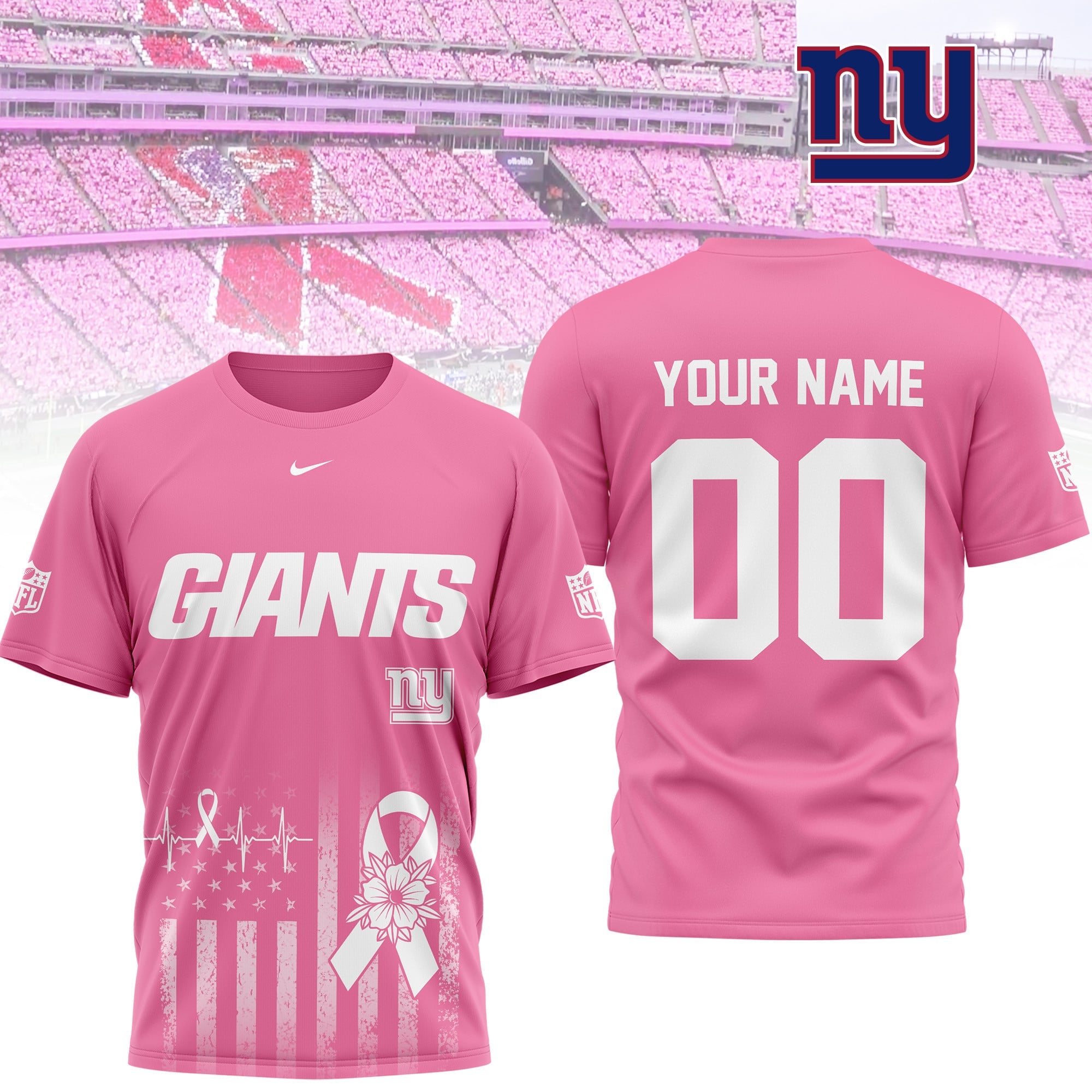 Ny.giants | Premium .n.f.l. Breast Cancer Awareness 3d Shirt