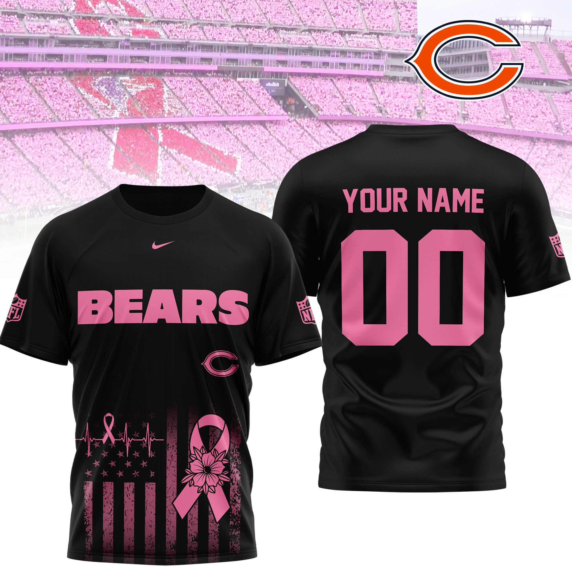C.bears | Premium .n.f.l. Breast Cancer Awareness 3d Shirt