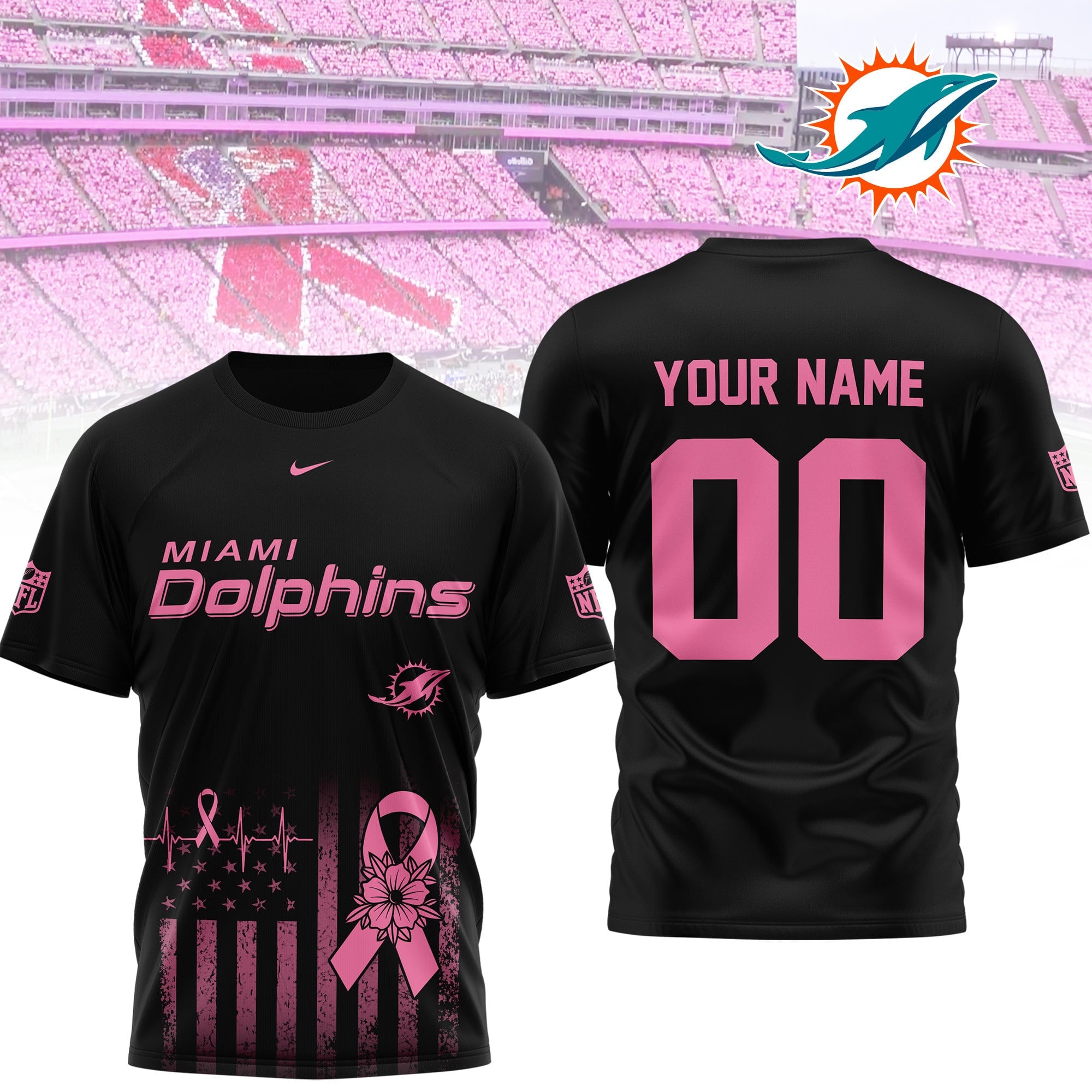 M.dolphins | Premium .n.f.l. Breast Cancer Awareness 3d Shirt