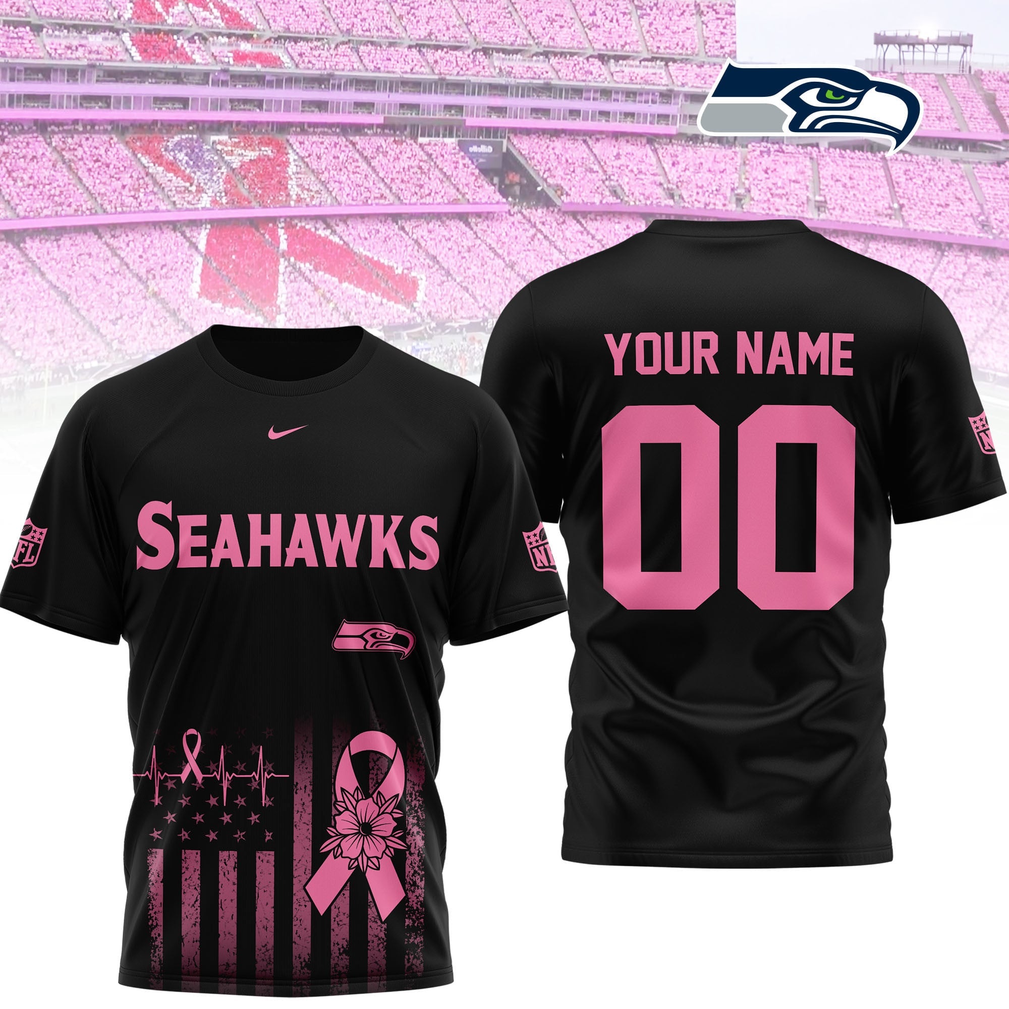 S.seahawks | Premium .n.f.l. Breast Cancer Awareness 3d Shirt