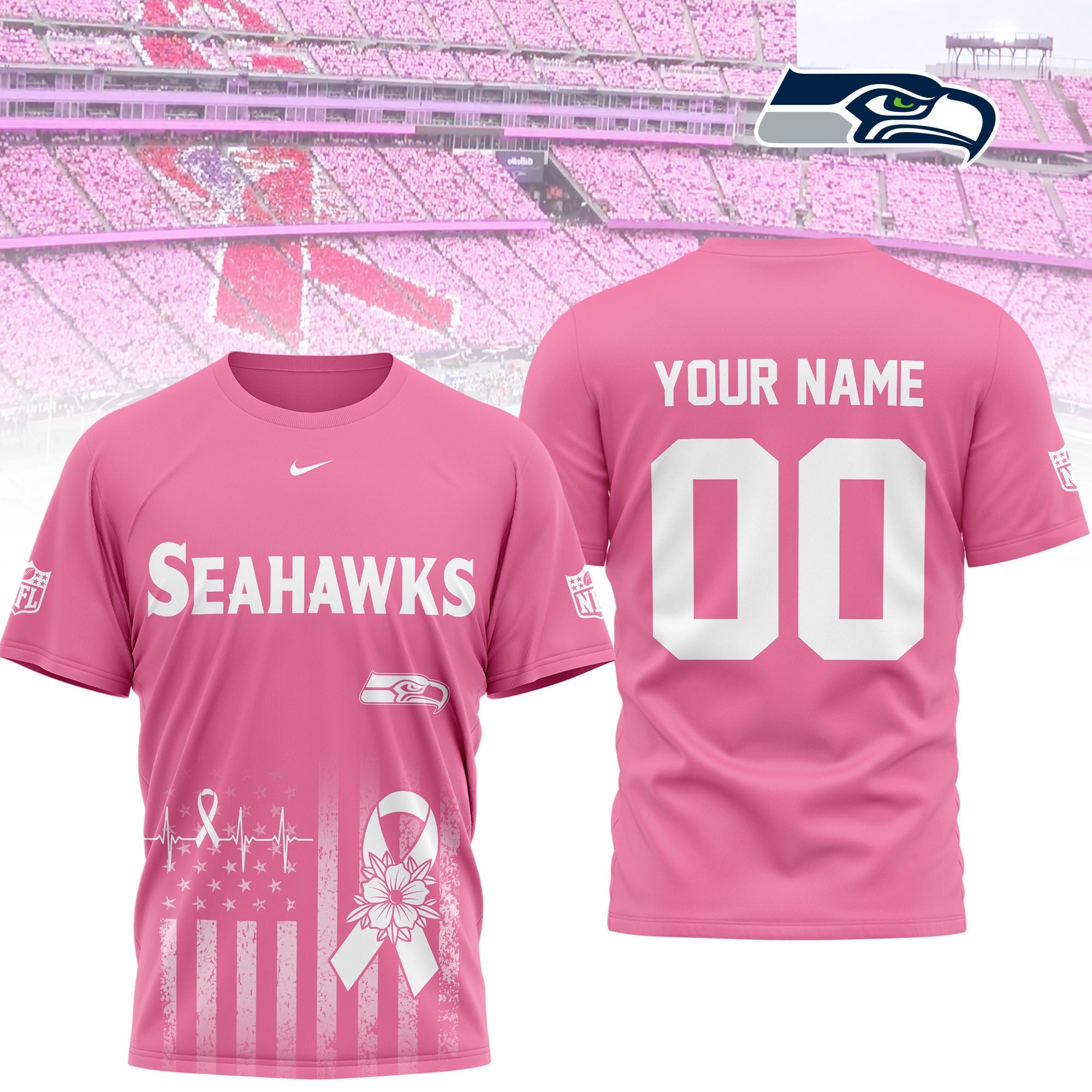 S.seahawks | Premium .n.f.l. Breast Cancer Awareness 3d Shirt