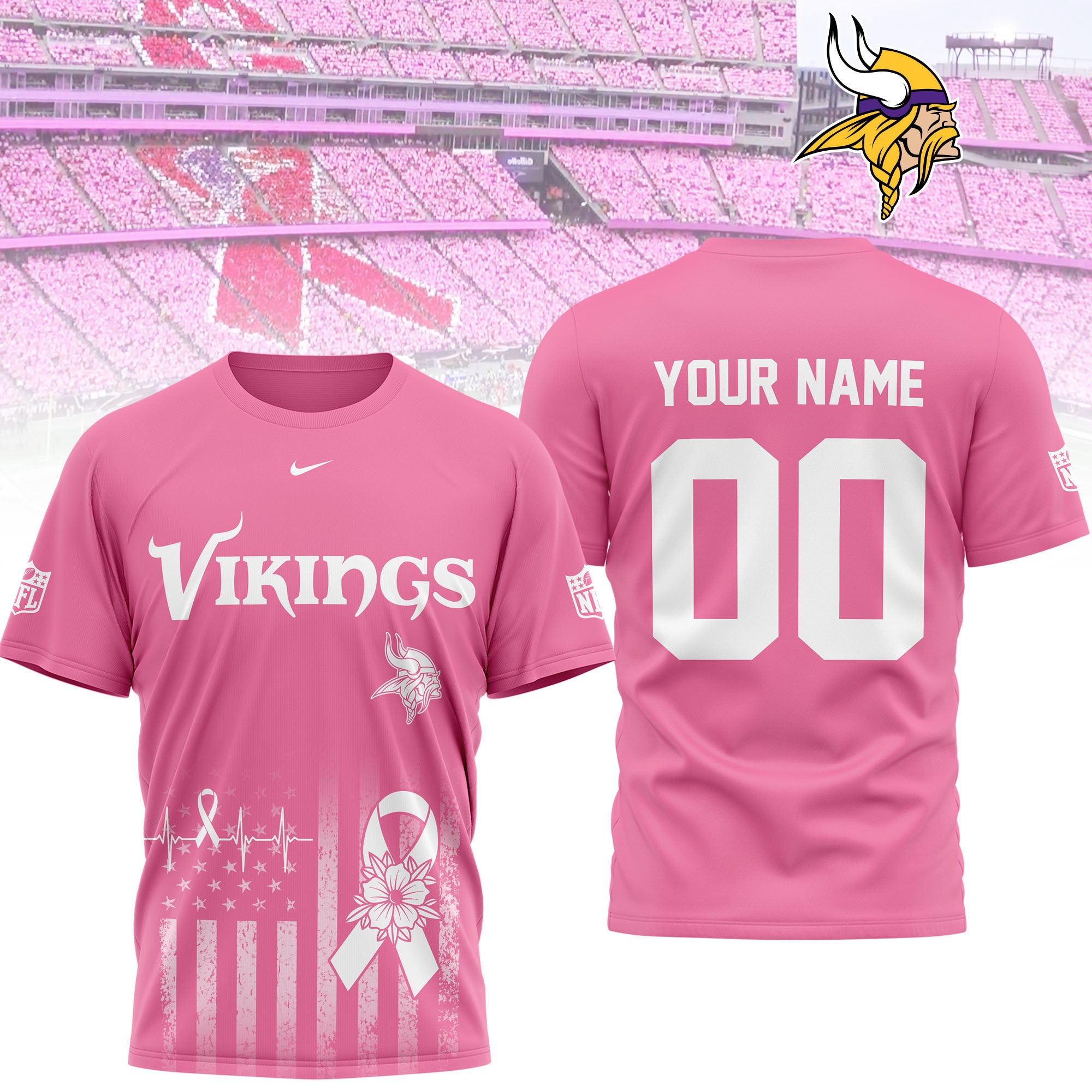 M.vikings | Premium .n.f.l. Breast Cancer Awareness 3d Shirt