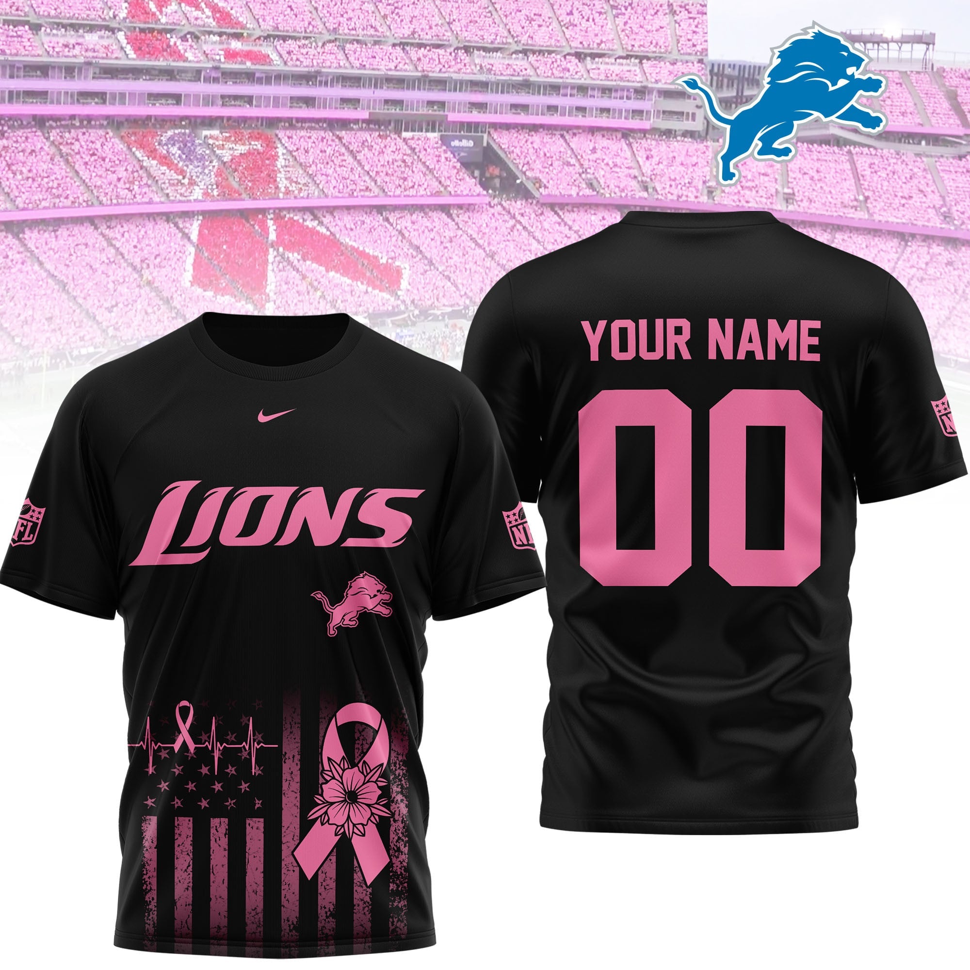 D.lions | Premium .n.f.l. Breast Cancer Awareness 3d Shirt