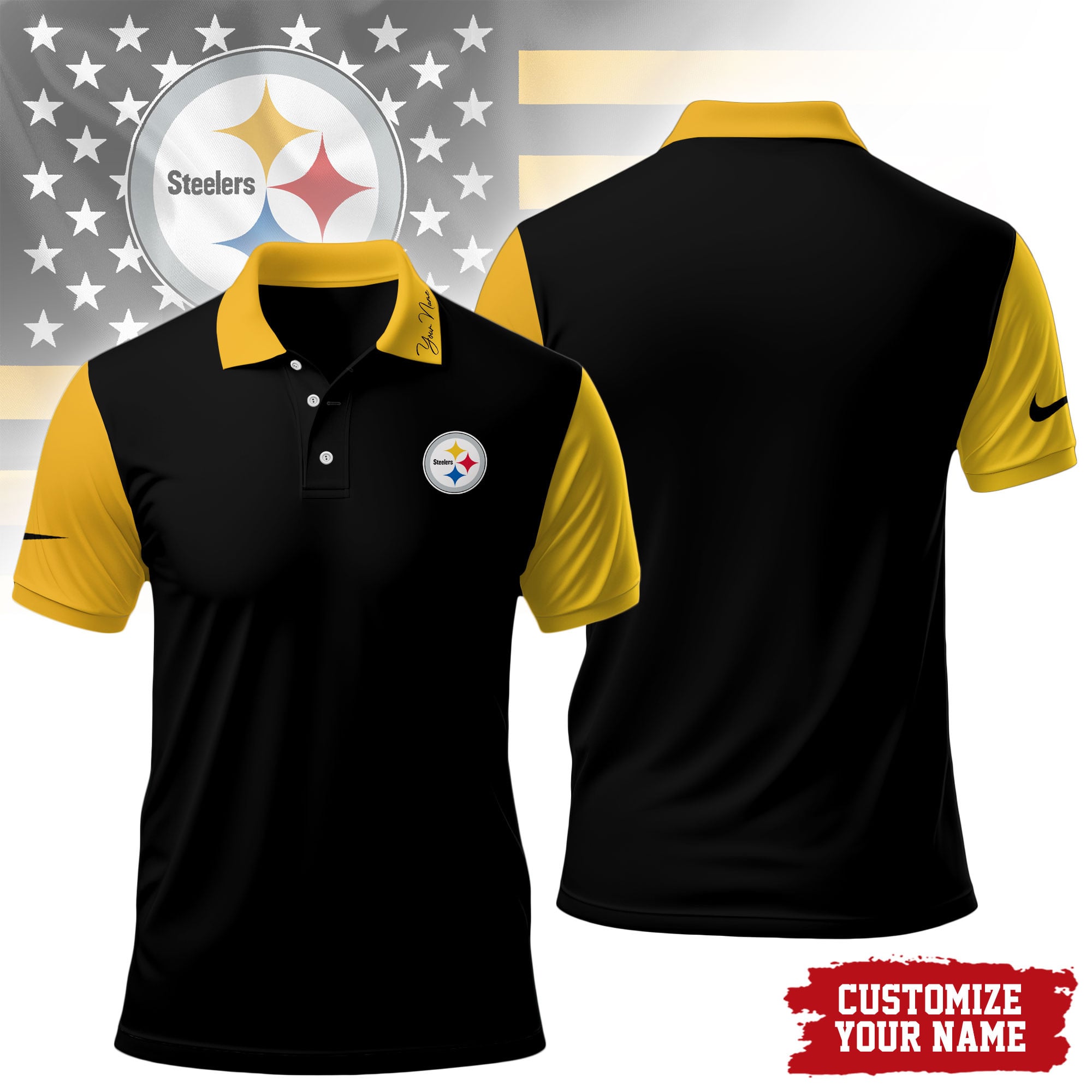 P.steelers | Premium .n.f.l. Touchdown Custom Polo Hch1