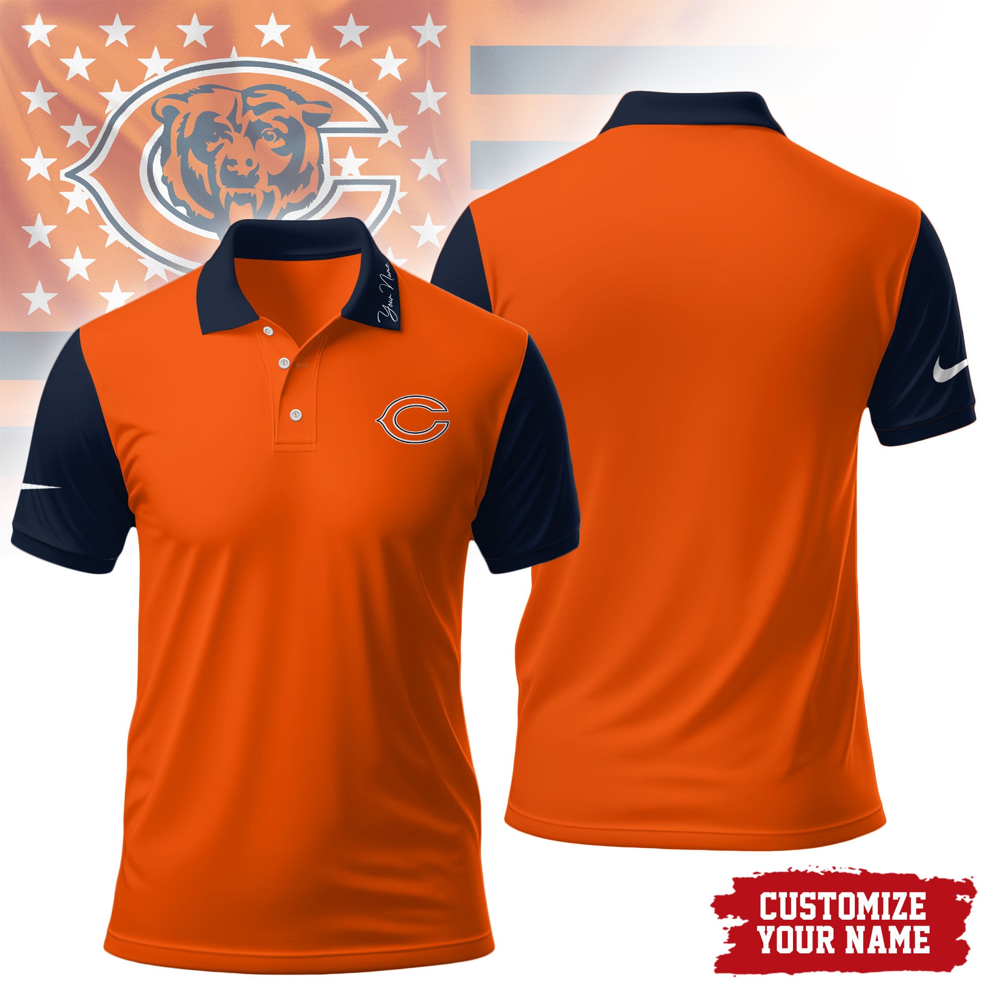 C.bears | Premium .n.f.l. Touchdown Custom Polo Hch1