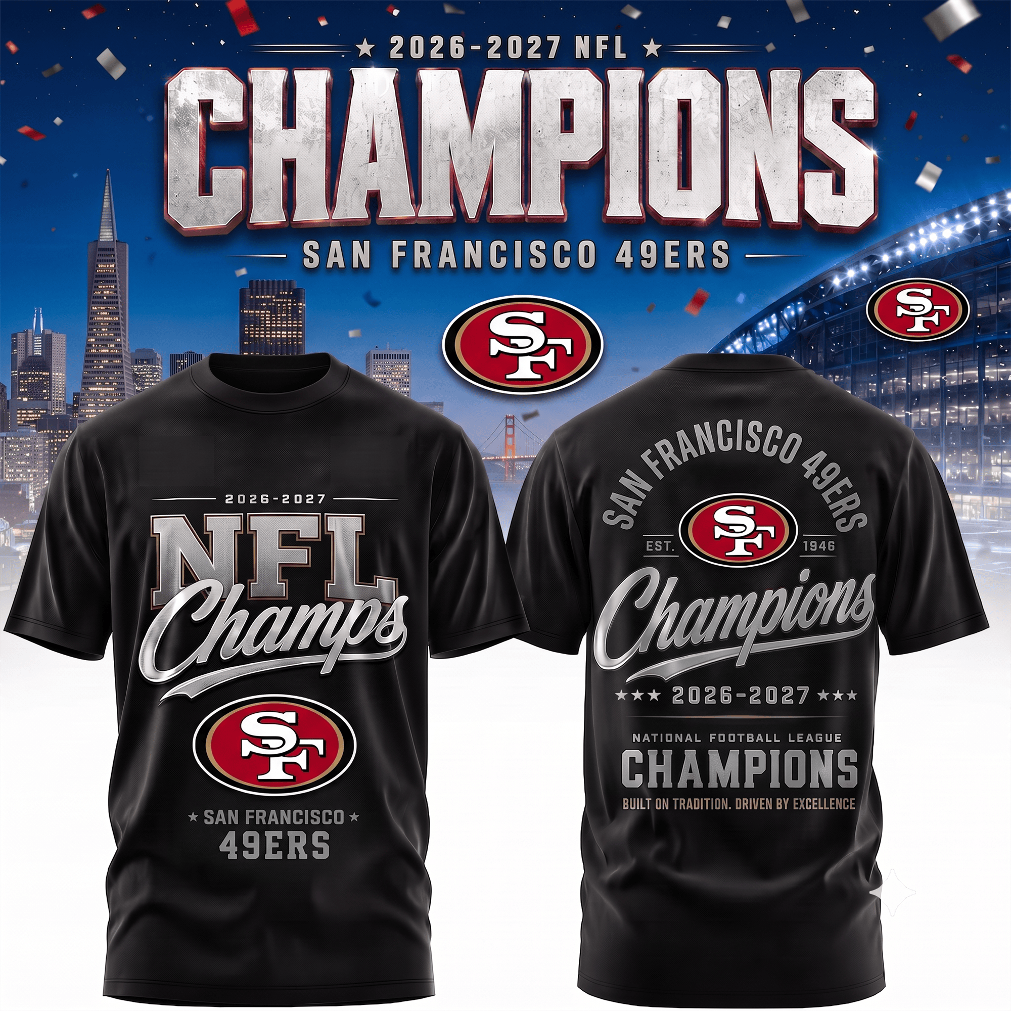 Sf.49ers | Premium  Team Champions Black 3d Shirt Nf1