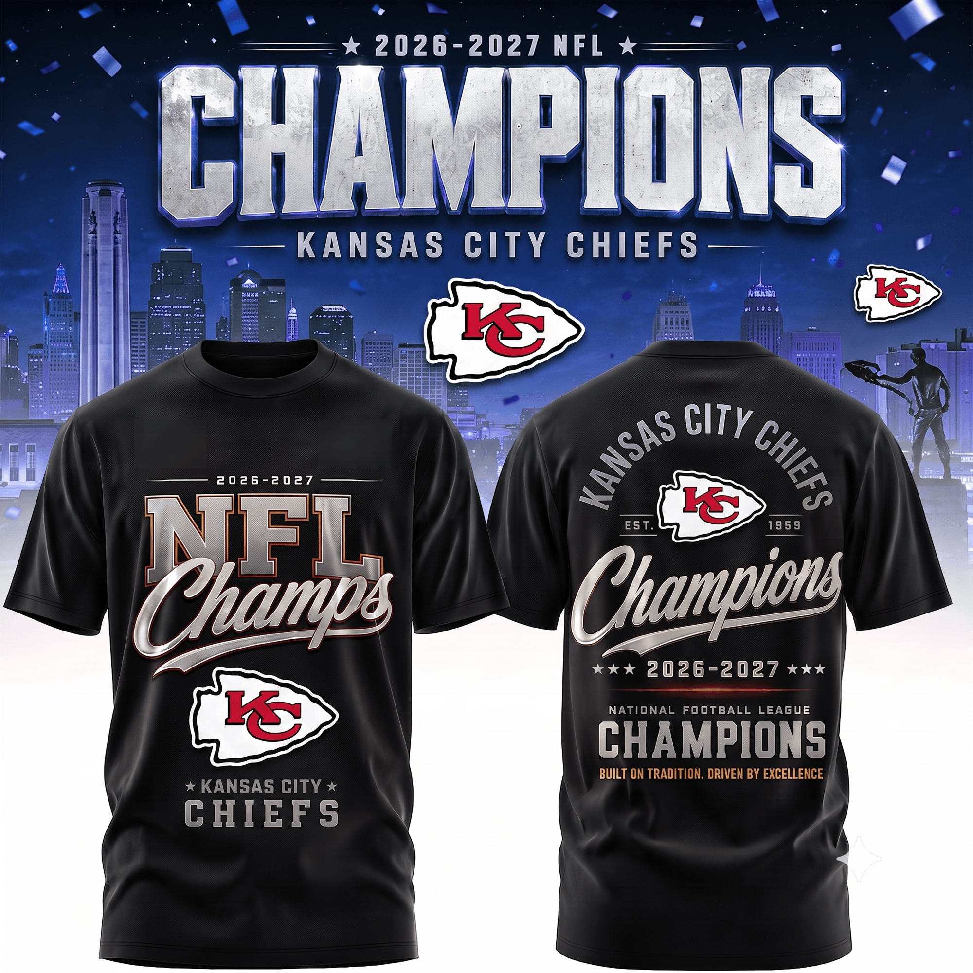 Kc.chiefs | Premium  Team Champions Black 3d Shirt Nf1