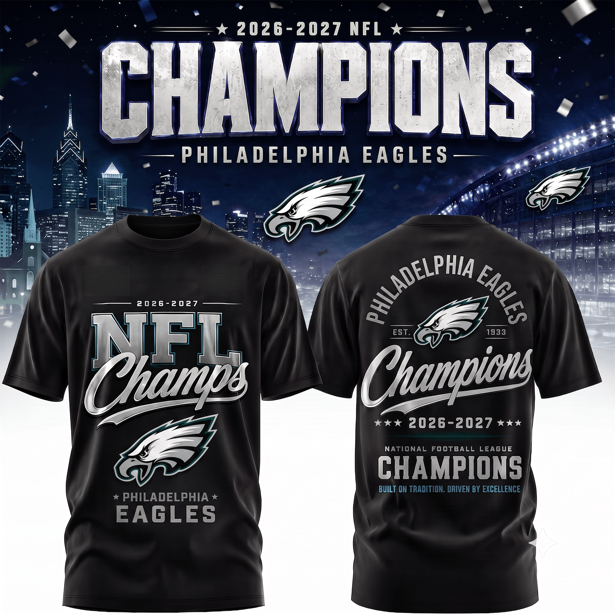 P.eagles | Premium  Team Champions Black 3d Shirt Nf1
