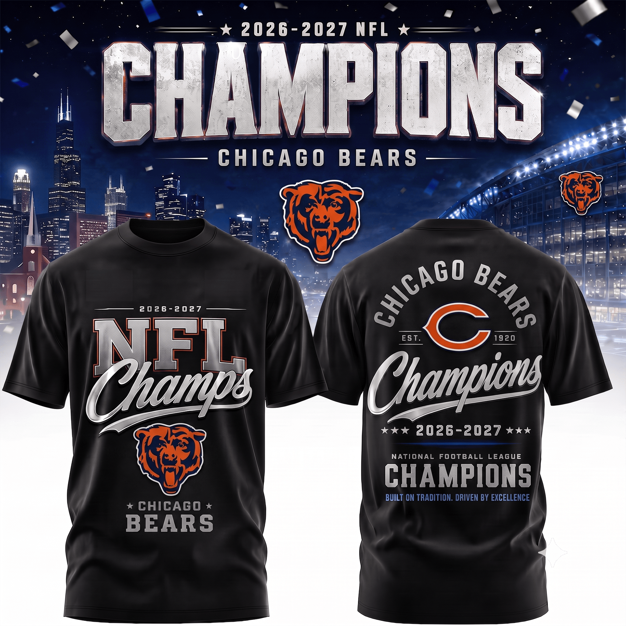 C.bears | Premium  Team Champions Black 3d Shirt Nf1