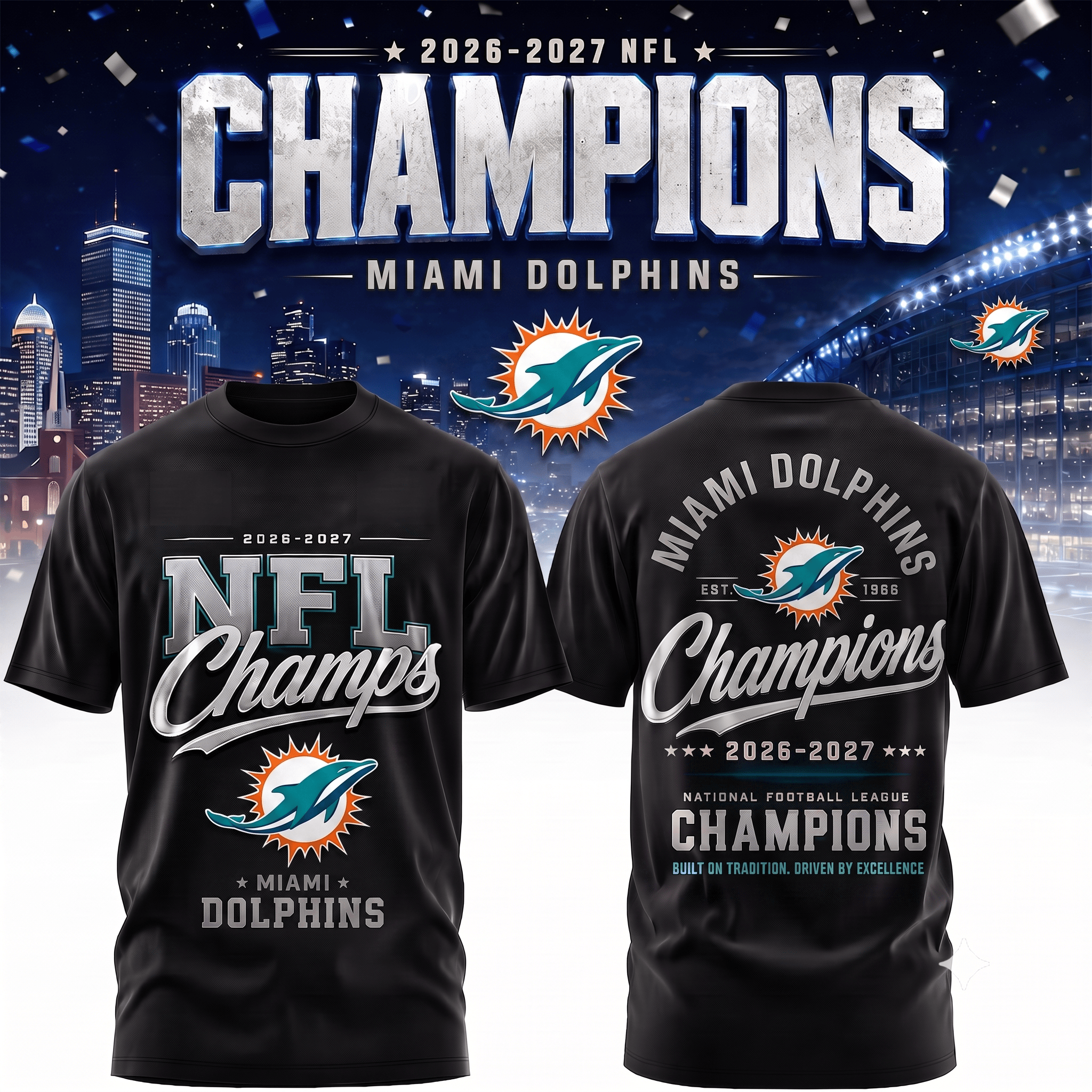 M.dolphins | Premium  Team Champions Black 3d Shirt Nf1