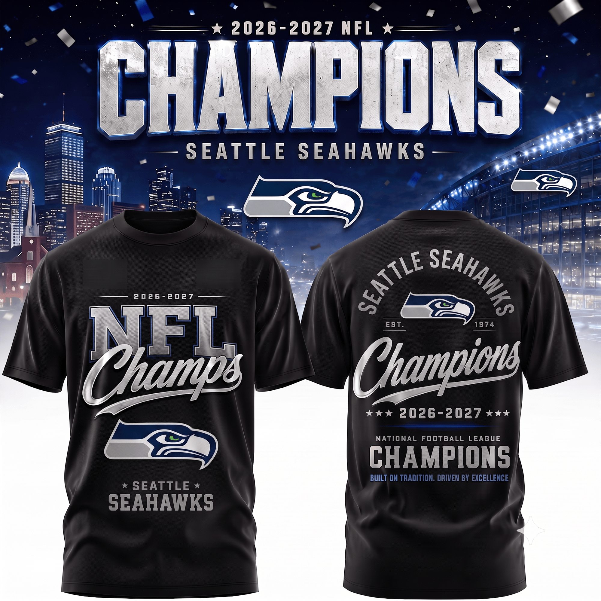 S.seahawks | Premium  Team Champions Black 3d Shirt Nf1