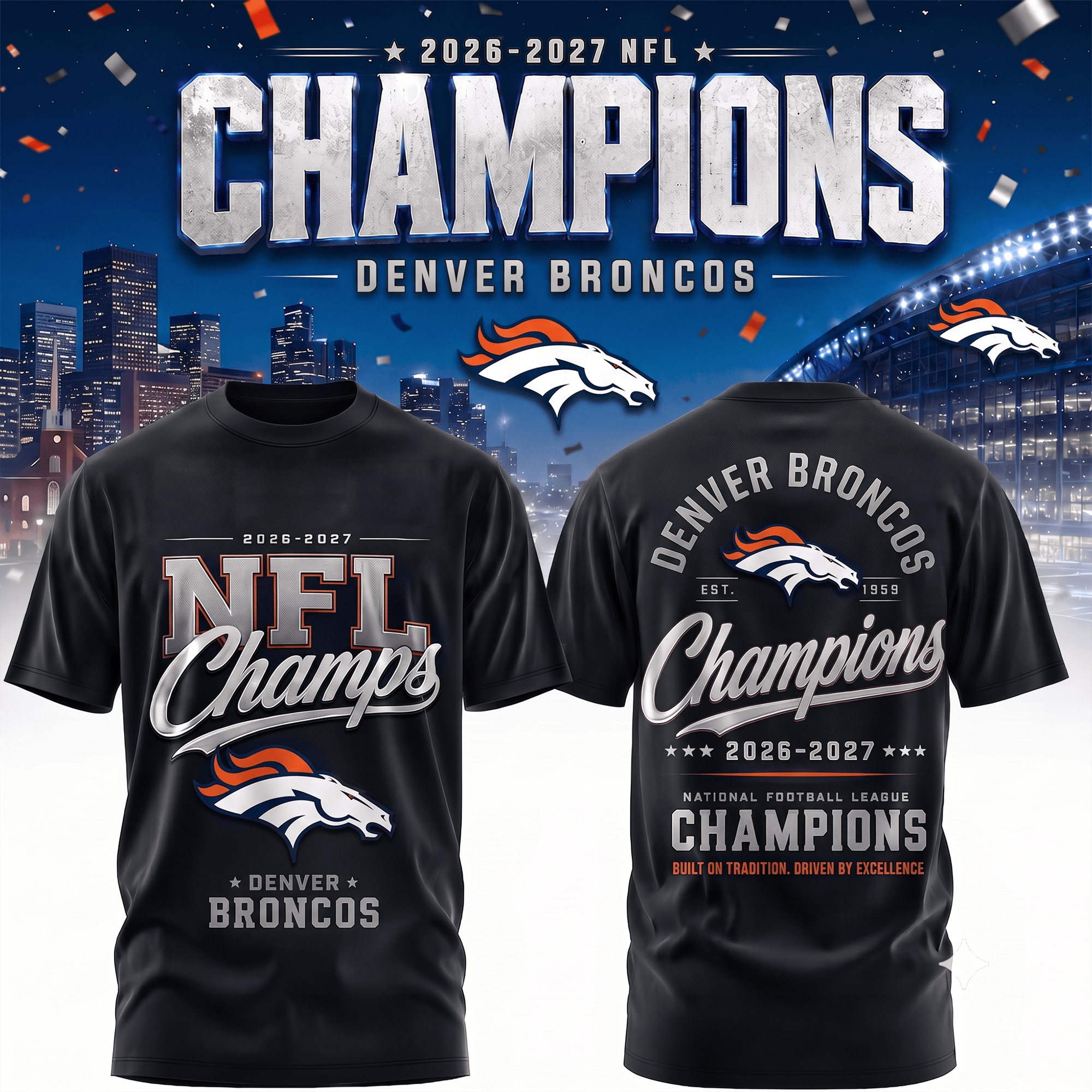 D.broncos | Premium  Team Champions Black 3d Shirt Nf1