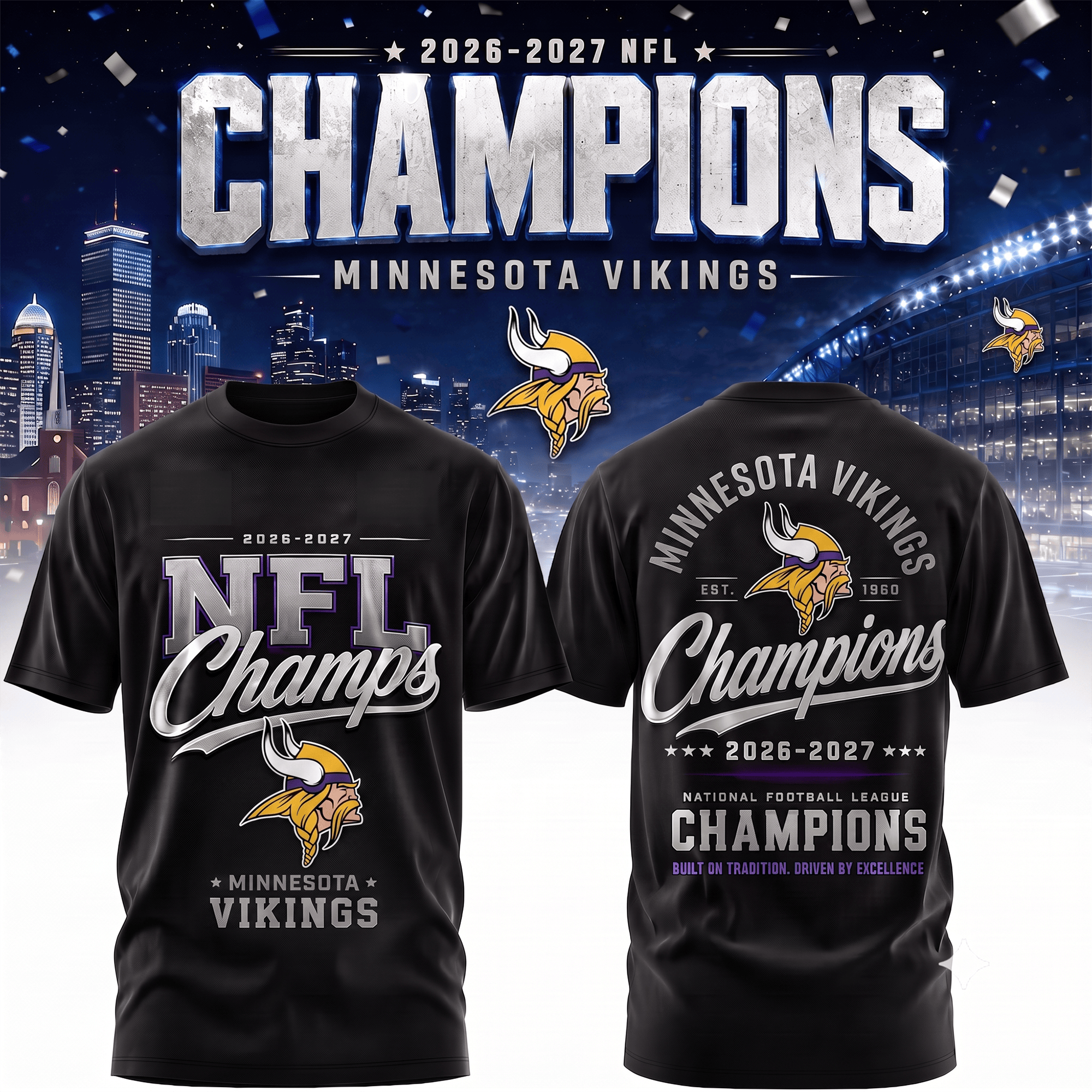 M.vikings | Premium  Team Champions Black 3d Shirt Nf1
