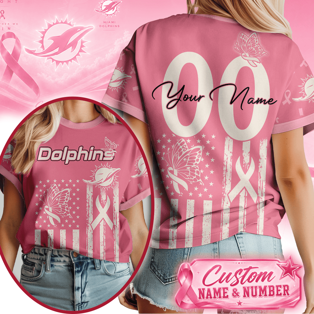 M.dolphins | Premium  Butterfly Ribbon Custom 3d Shirt Nf1