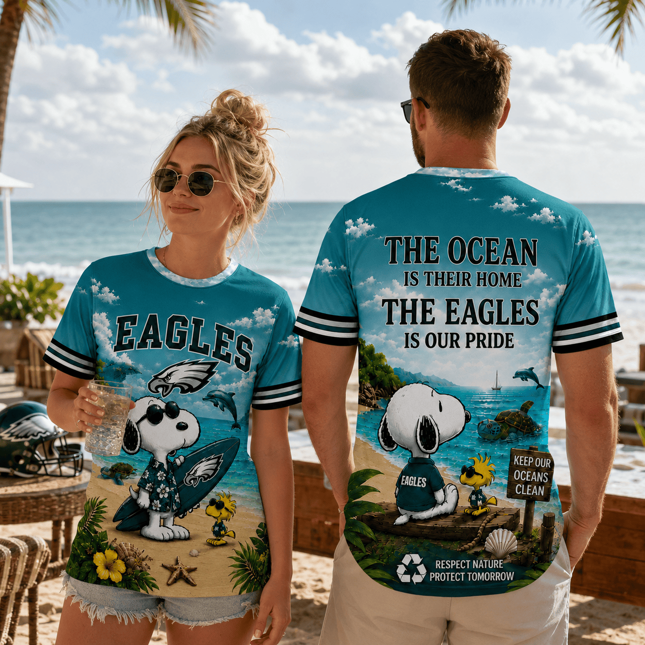P.eagles | Premium  Respect Nature Theme Summer Beach Shirt For Supporters Loving Sea Nf1