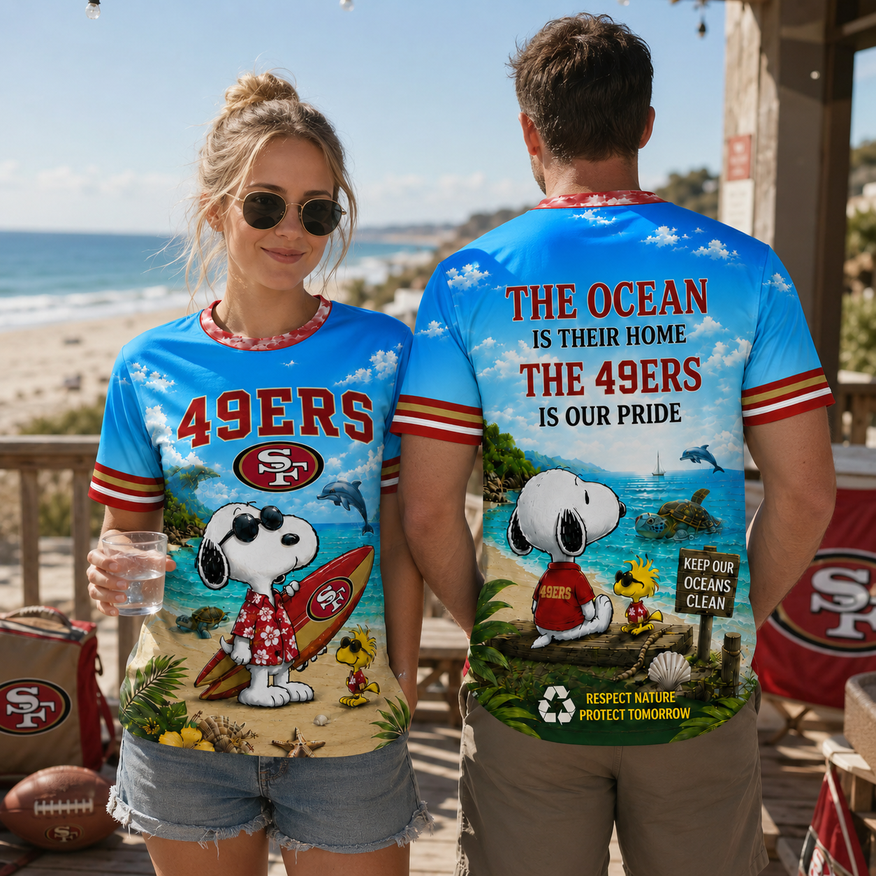Sf.49ers | Premium  Respect Nature Theme Summer Beach Shirt For Supporters Loving Sea Nf1