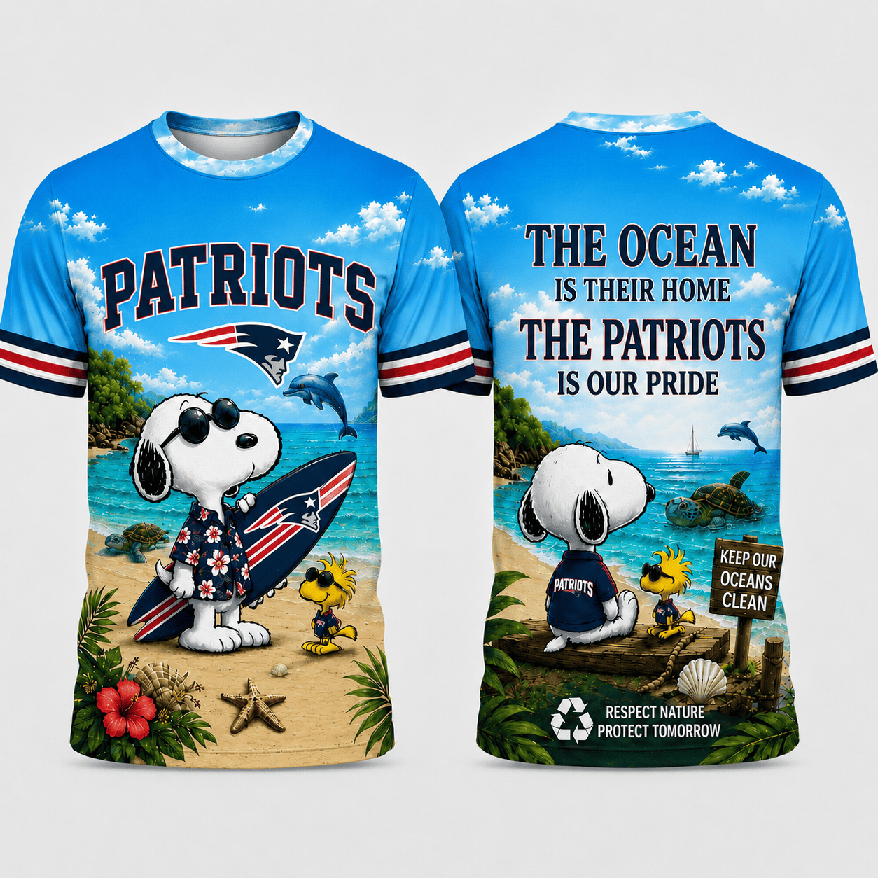 Ne.patriots | Premium  Respect Nature Theme Summer Beach Shirt For Supporters Loving Sea Nf1