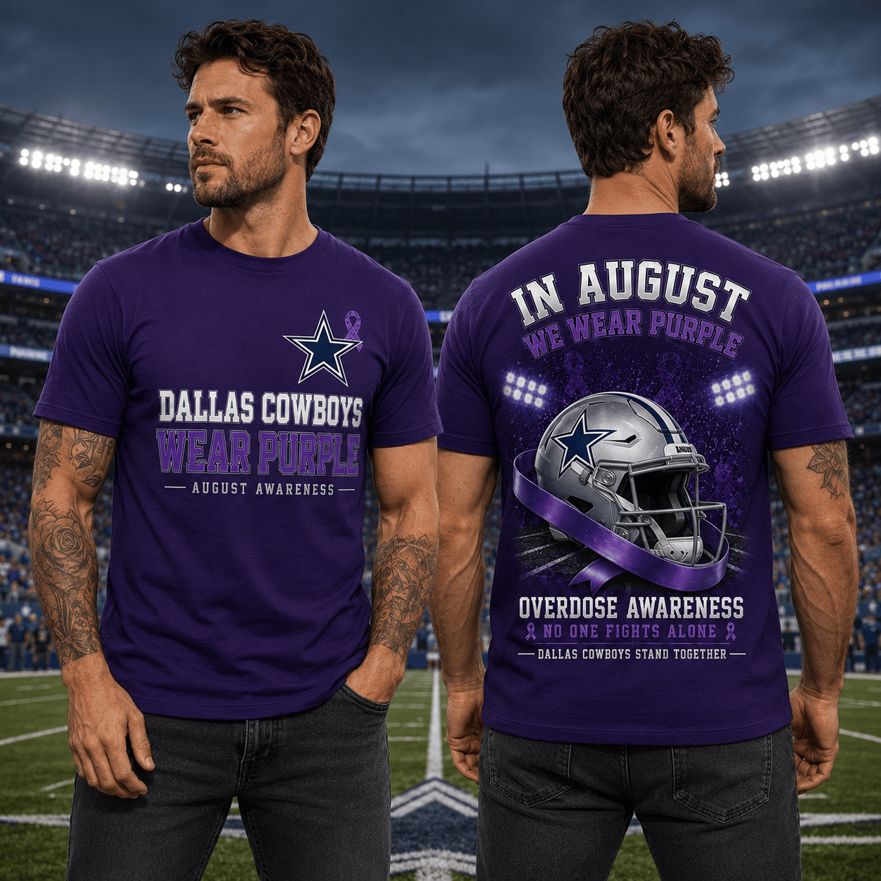 D.cowboys | In August We Wear Purple Overdose Awareness T Shirt Nf1
