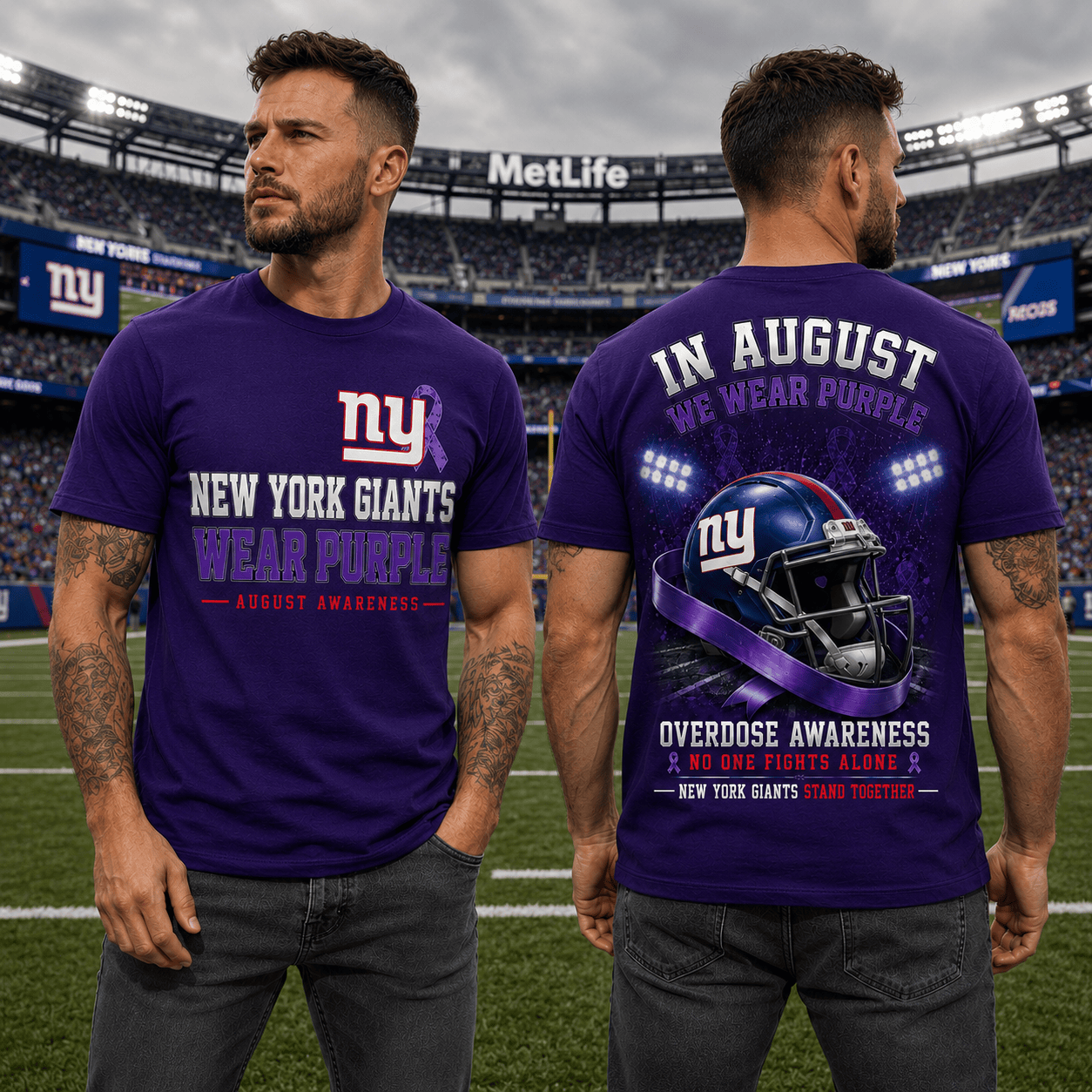 Ny.giants | In August We Wear Purple Overdose Awareness T Shirt Nf1