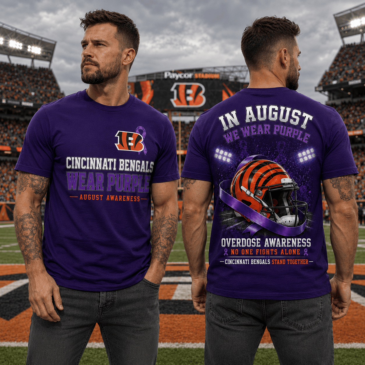 C.bengals | In August We Wear Purple Overdose Awareness T Shirt Nf1
