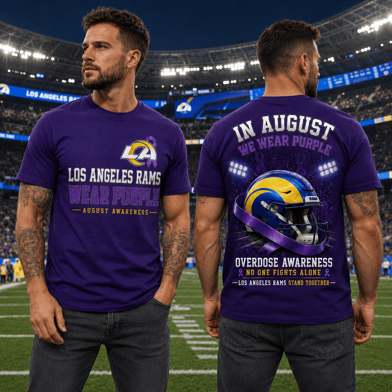 La.rams | In August We Wear Purple Overdose Awareness T Shirt Nf1
