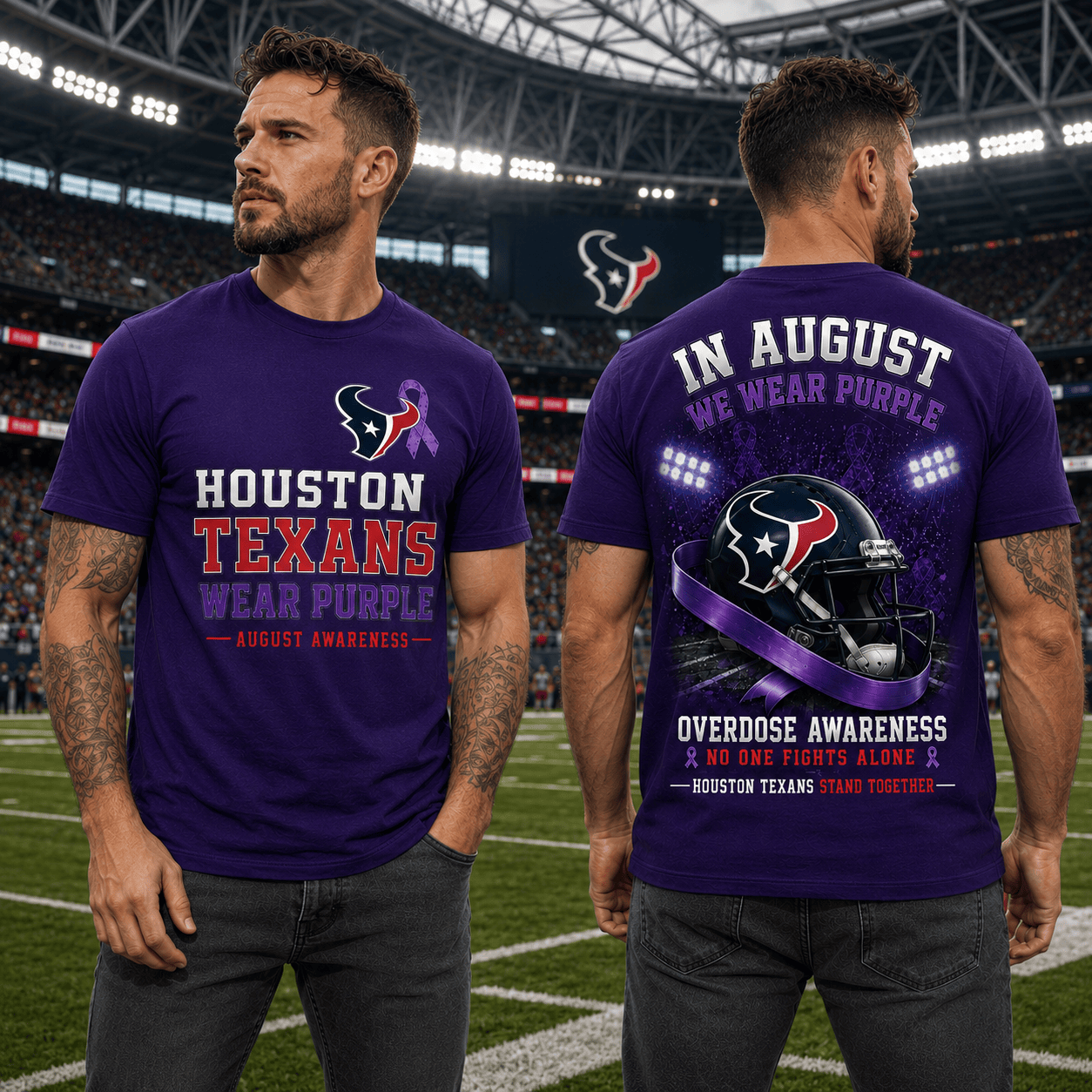H.texans | In August We Wear Purple Overdose Awareness T Shirt Nf1