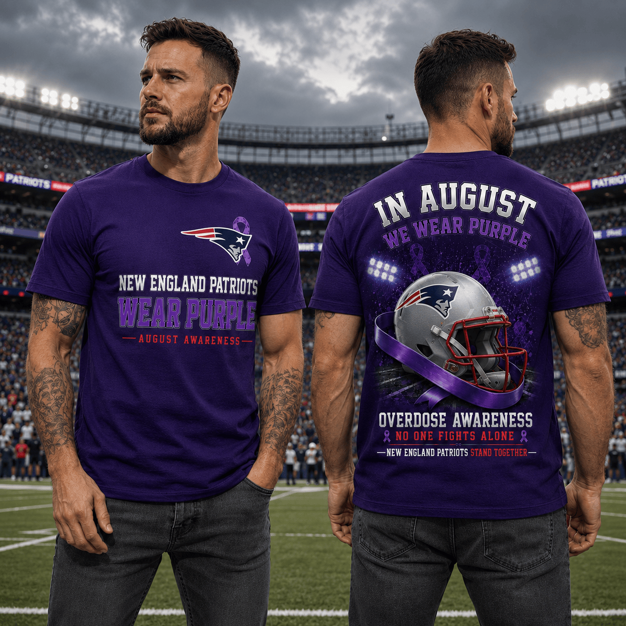 Ne.patriots | In August We Wear Purple Overdose Awareness T Shirt Nf1