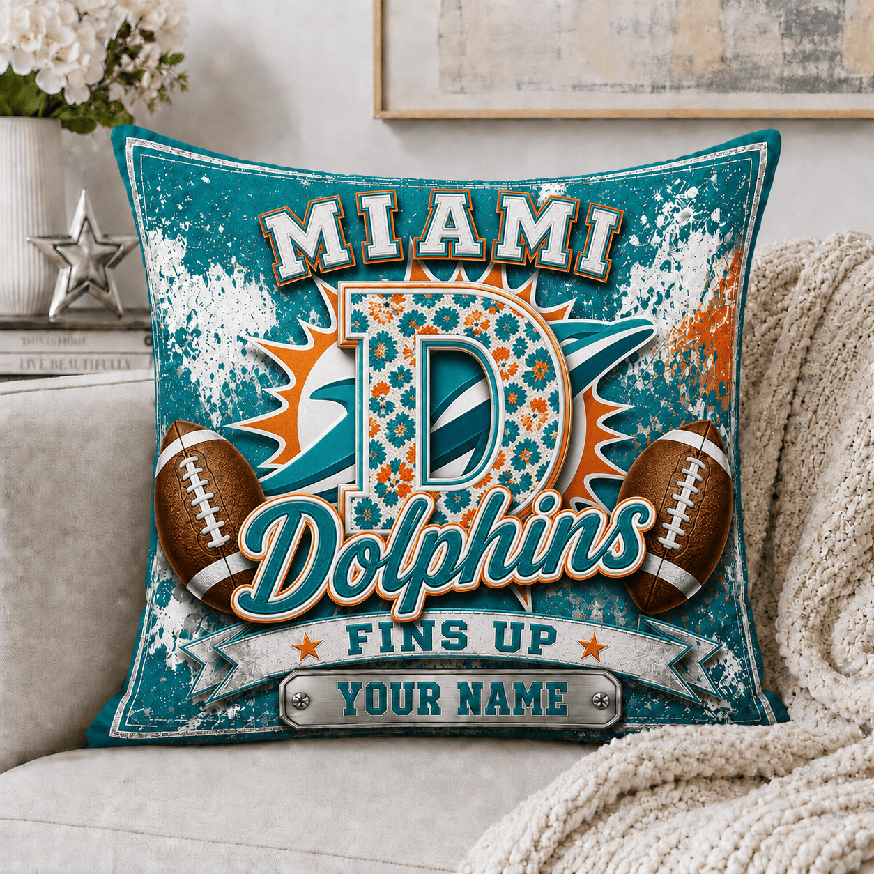 M.dolphins | Custom Any Name Pillow Case Gifts For Fan - Limited Edition Nf1