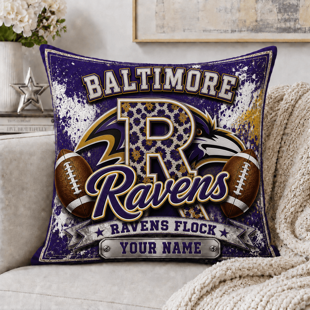 B.ravens | Custom Any Name Pillow Case Gifts For Fan - Limited Edition Nf1
