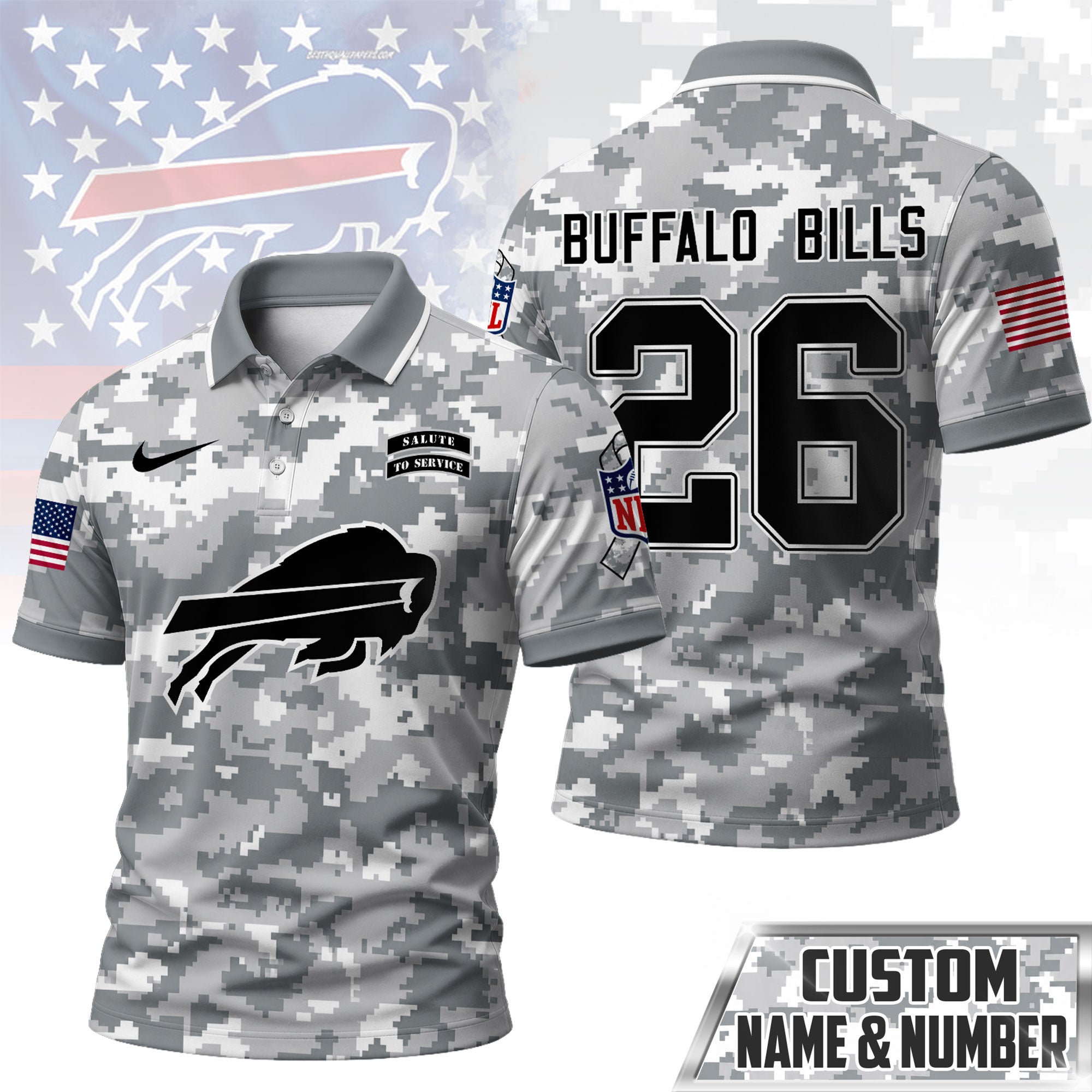 B.bills | Premium  Salute To Service Camo Polo Shirt Nf1