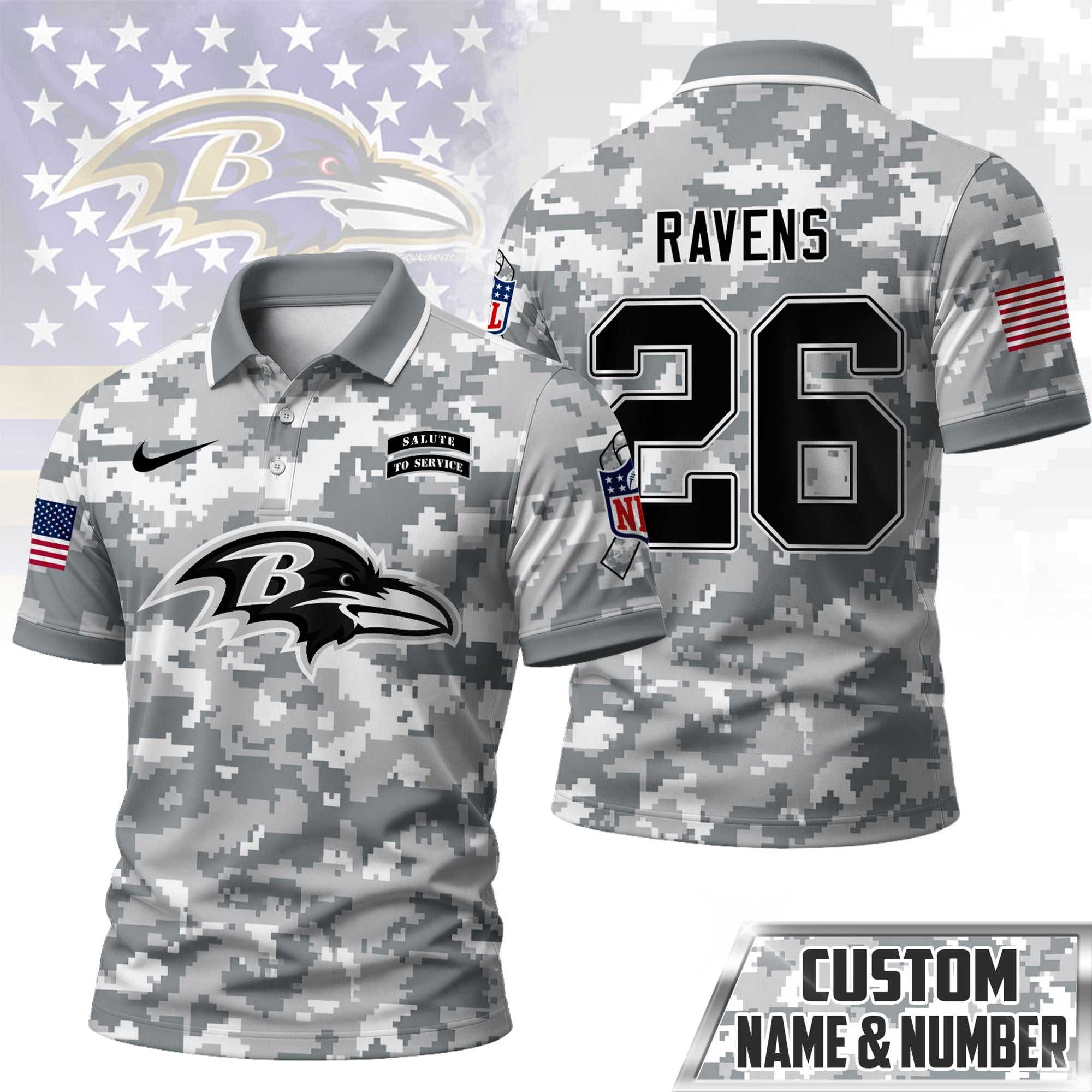 B.ravens | Premium  Salute To Service Camo Polo Shirt Nf1