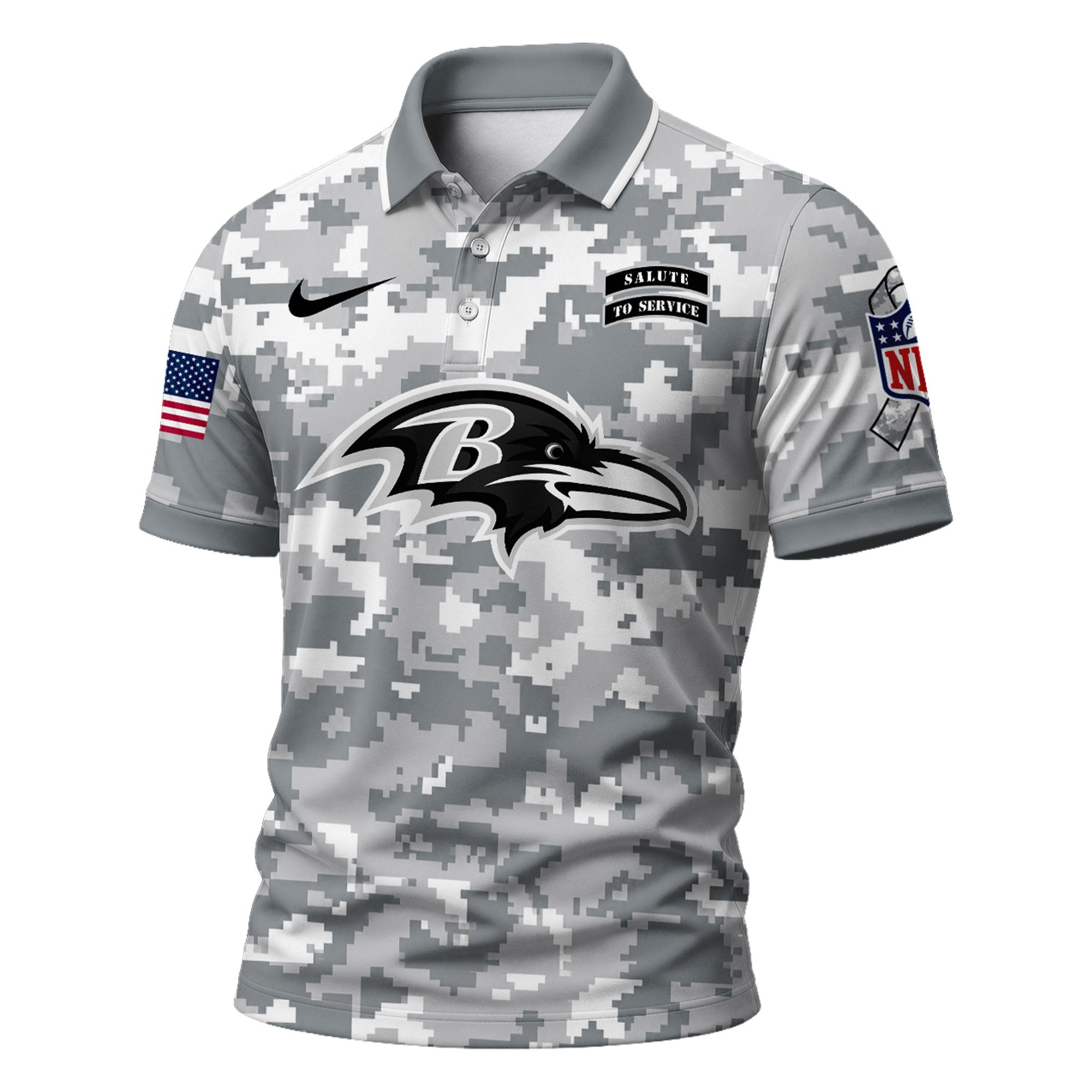 B.ravens | Premium  Salute To Service Camo Polo Shirt Nf1