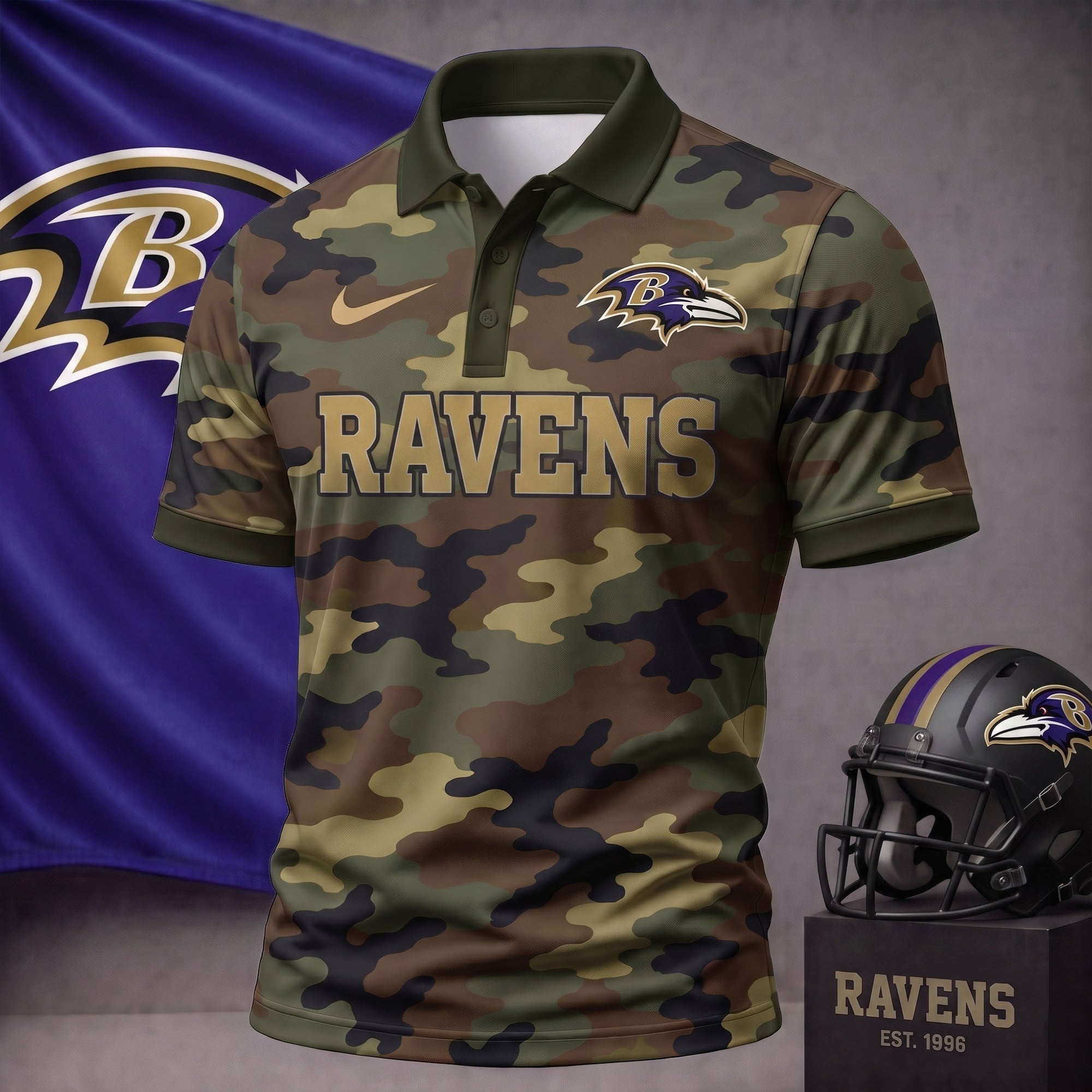 B.ravens | Premium  Us.arm Camo Polo Shirt NF1