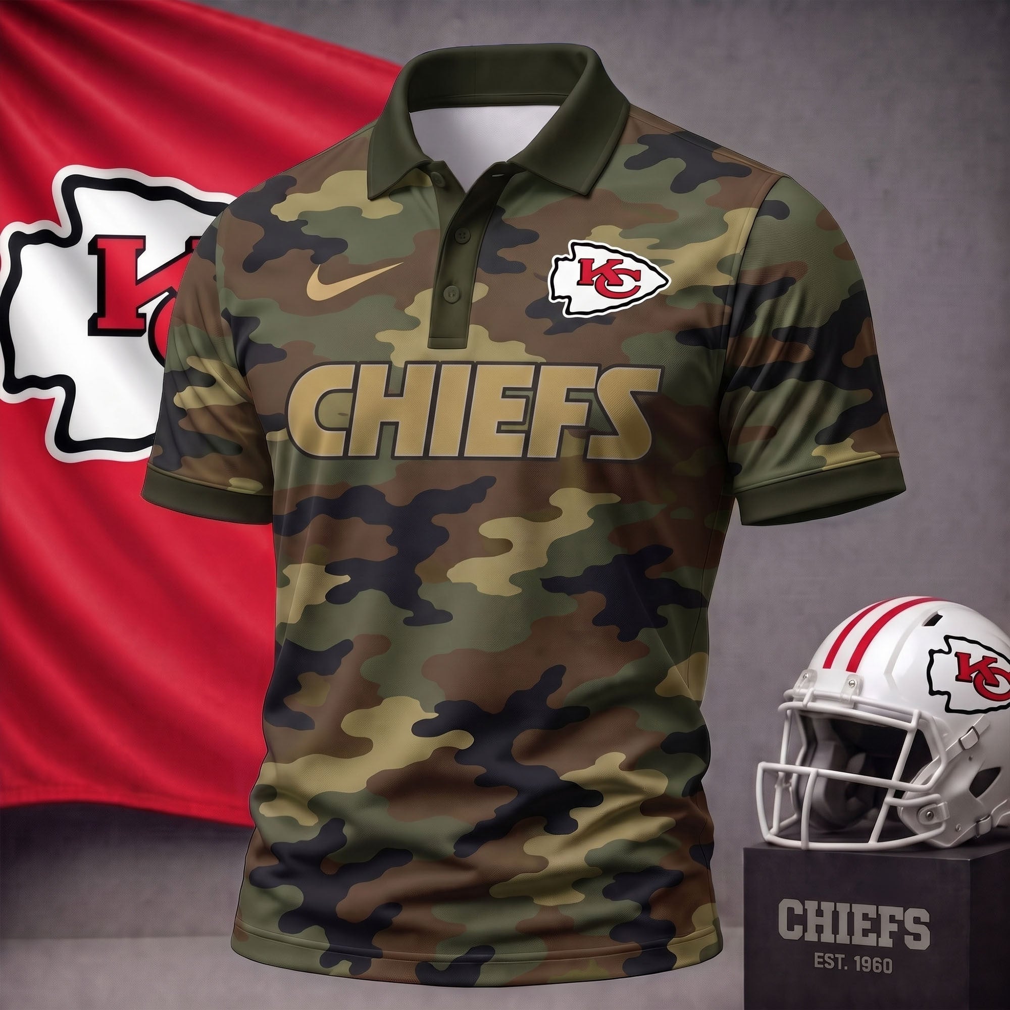 Kc.chiefs | Premium  Us.arm Camo Polo Shirt NF1