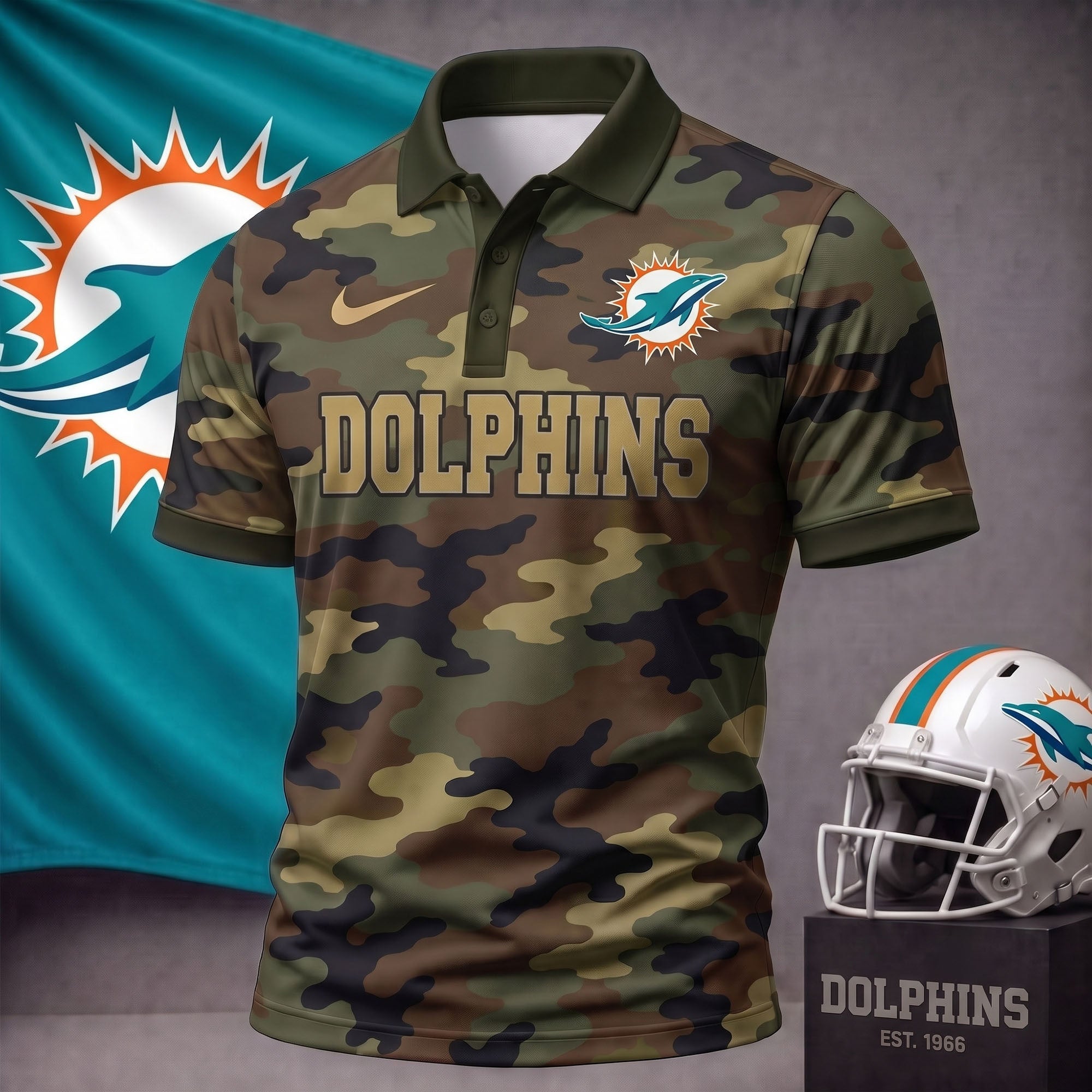 M.dolphins | Premium  Us.arm Camo Polo Shirt NF1
