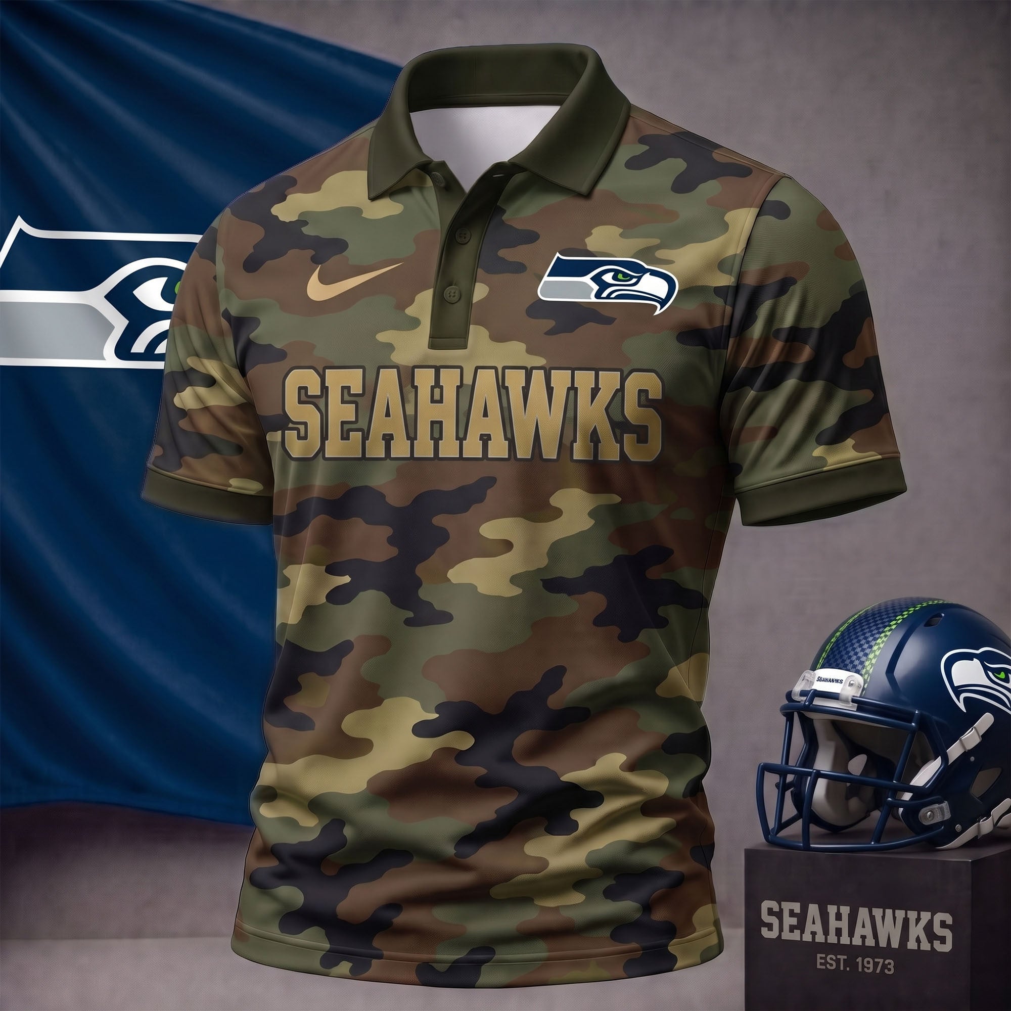 S.seahawks | Premium  Us.arm Camo Polo Shirt NF1