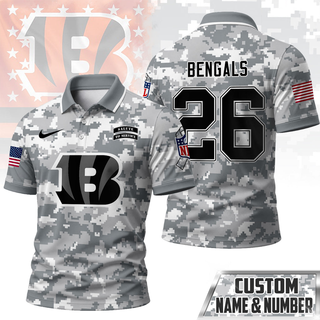 C.bengals | Premium  Salute To Service Camo Polo Shirt Nf1