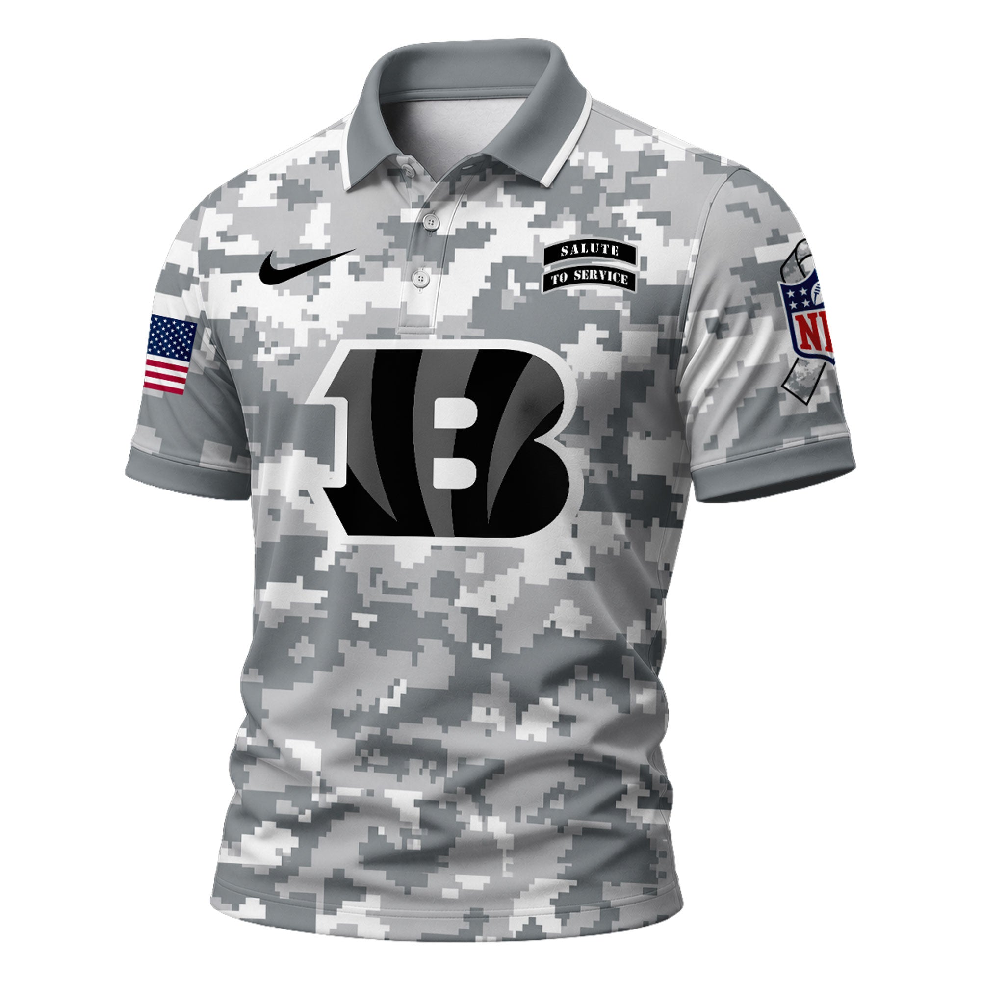 C.bengals | Premium  Salute To Service Camo Polo Shirt Nf1