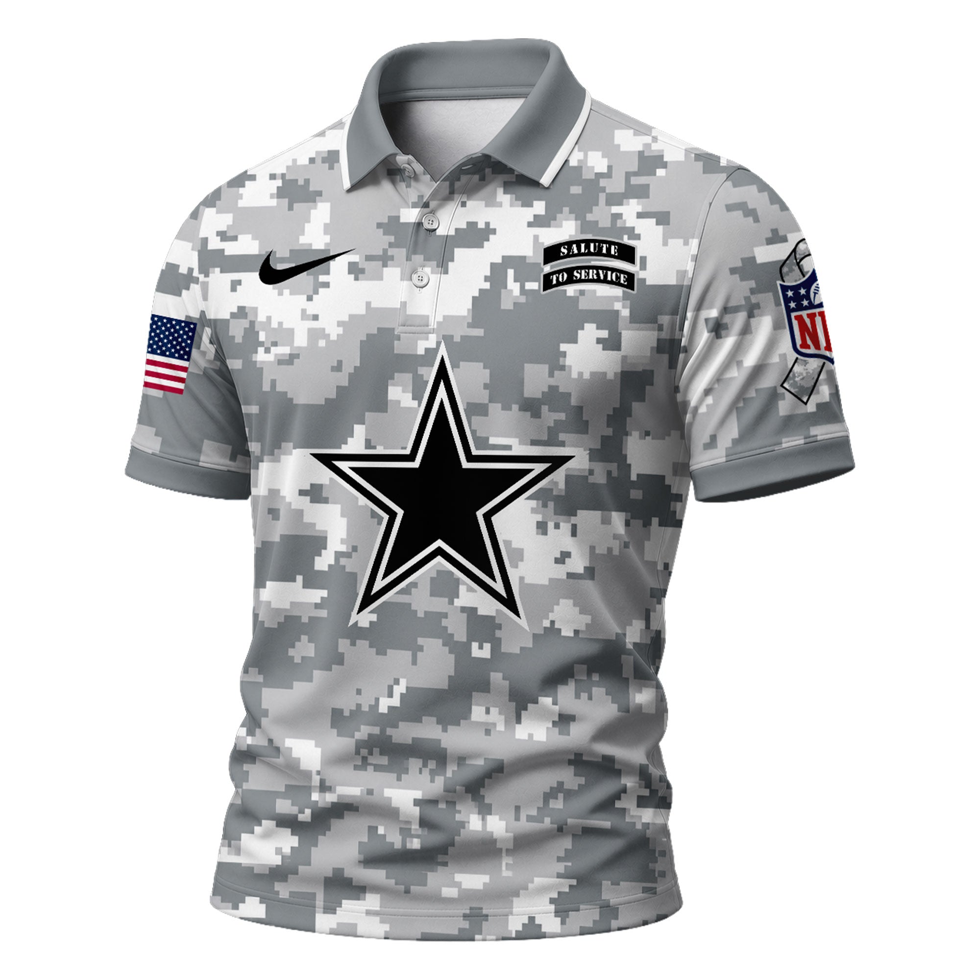 D.cowboys | Premium  Salute To Service Camo Polo Shirt Nf1
