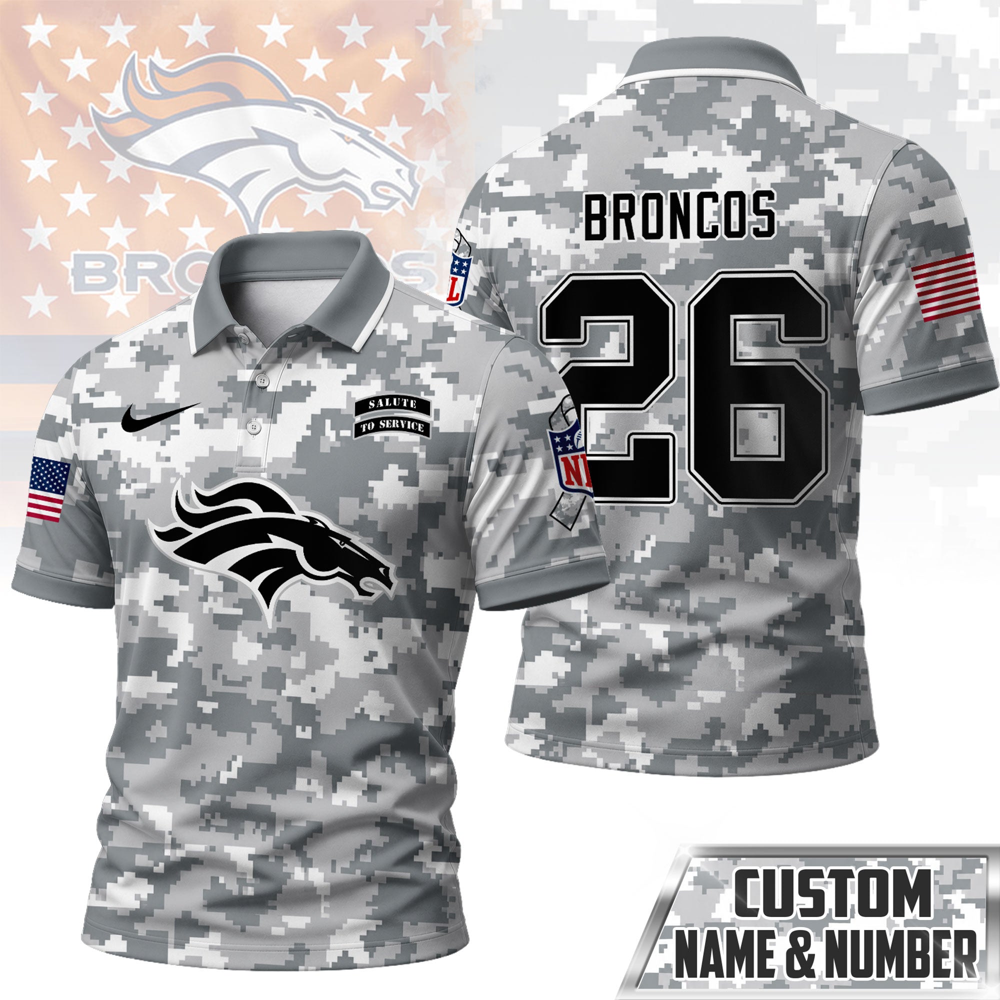 D.broncos | Premium  Salute To Service Camo Polo Shirt Nf1