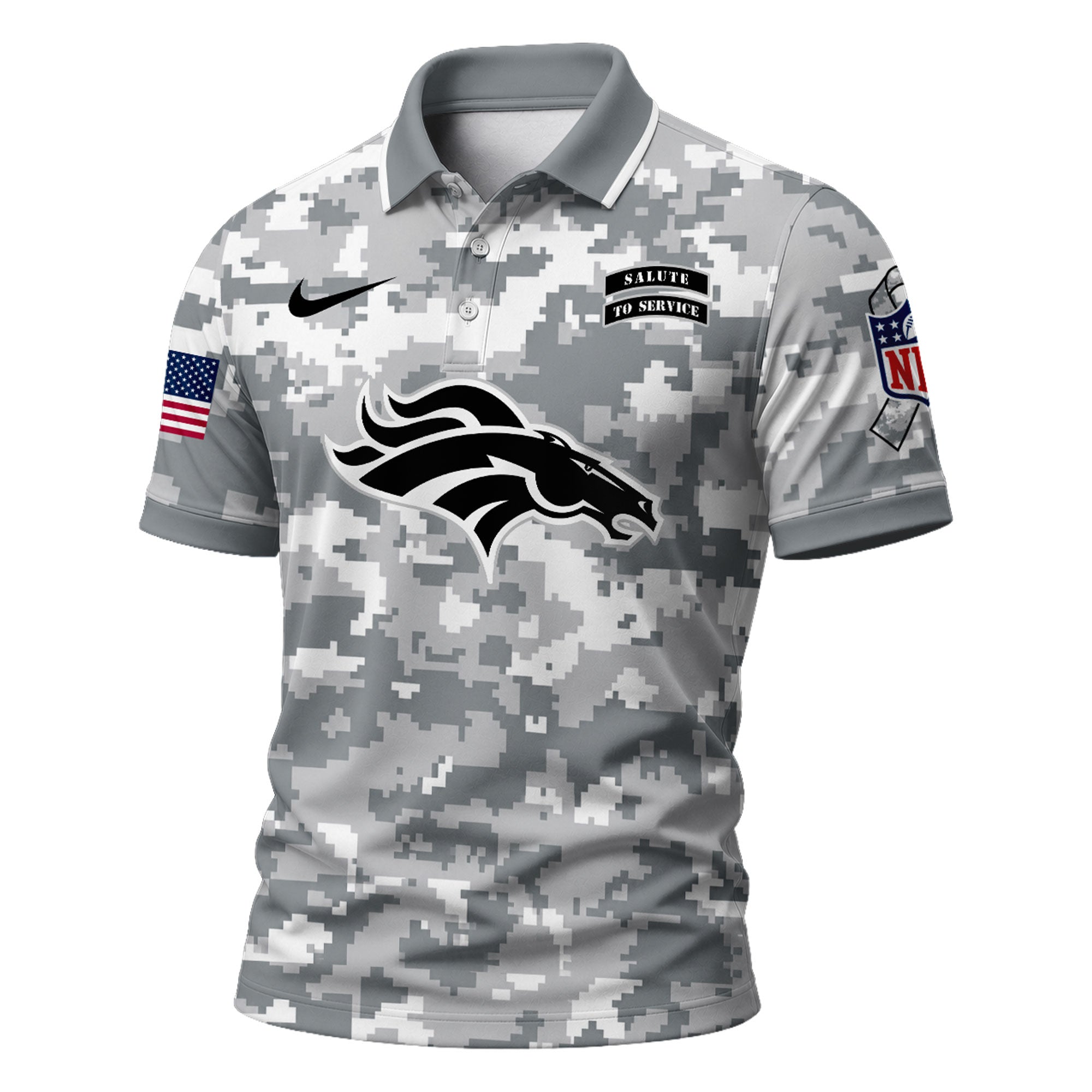 D.broncos | Premium  Salute To Service Camo Polo Shirt Nf1