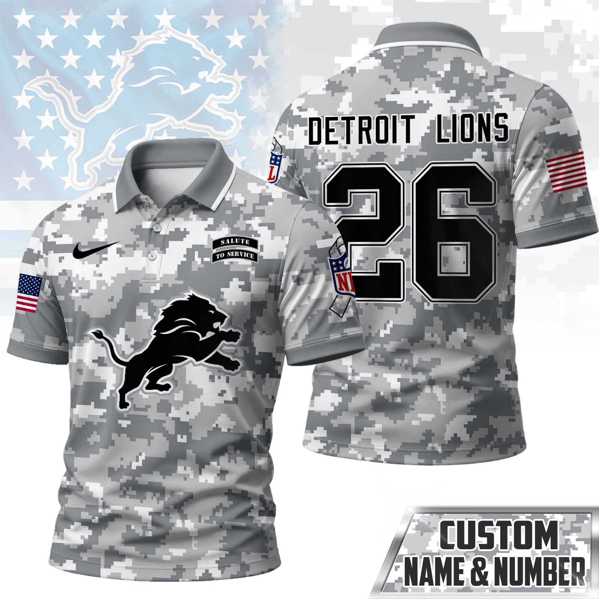 D.lions | Premium  Salute To Service Camo Polo Shirt Nf1